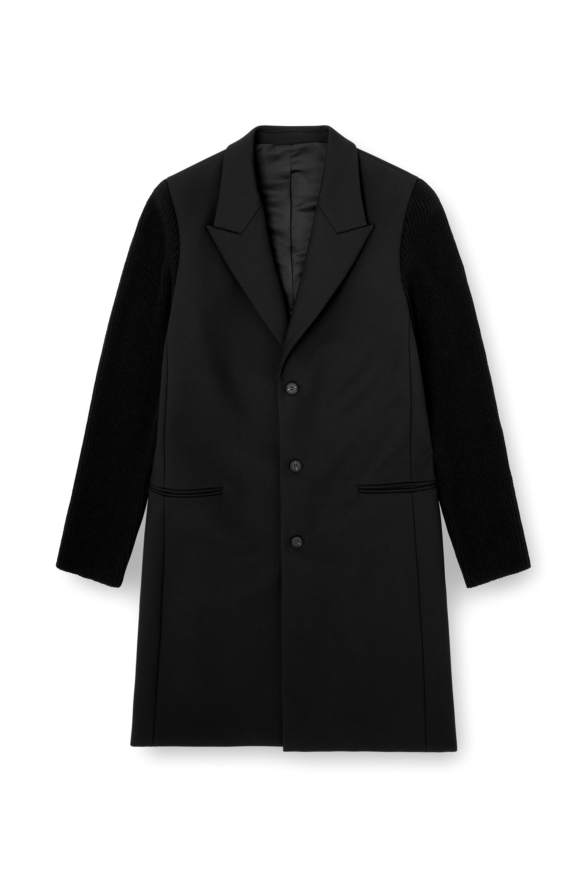 Diesel - W-YARD, Abrigo en tejido de sastrería y punto acanalado Hombre in Negro - 2