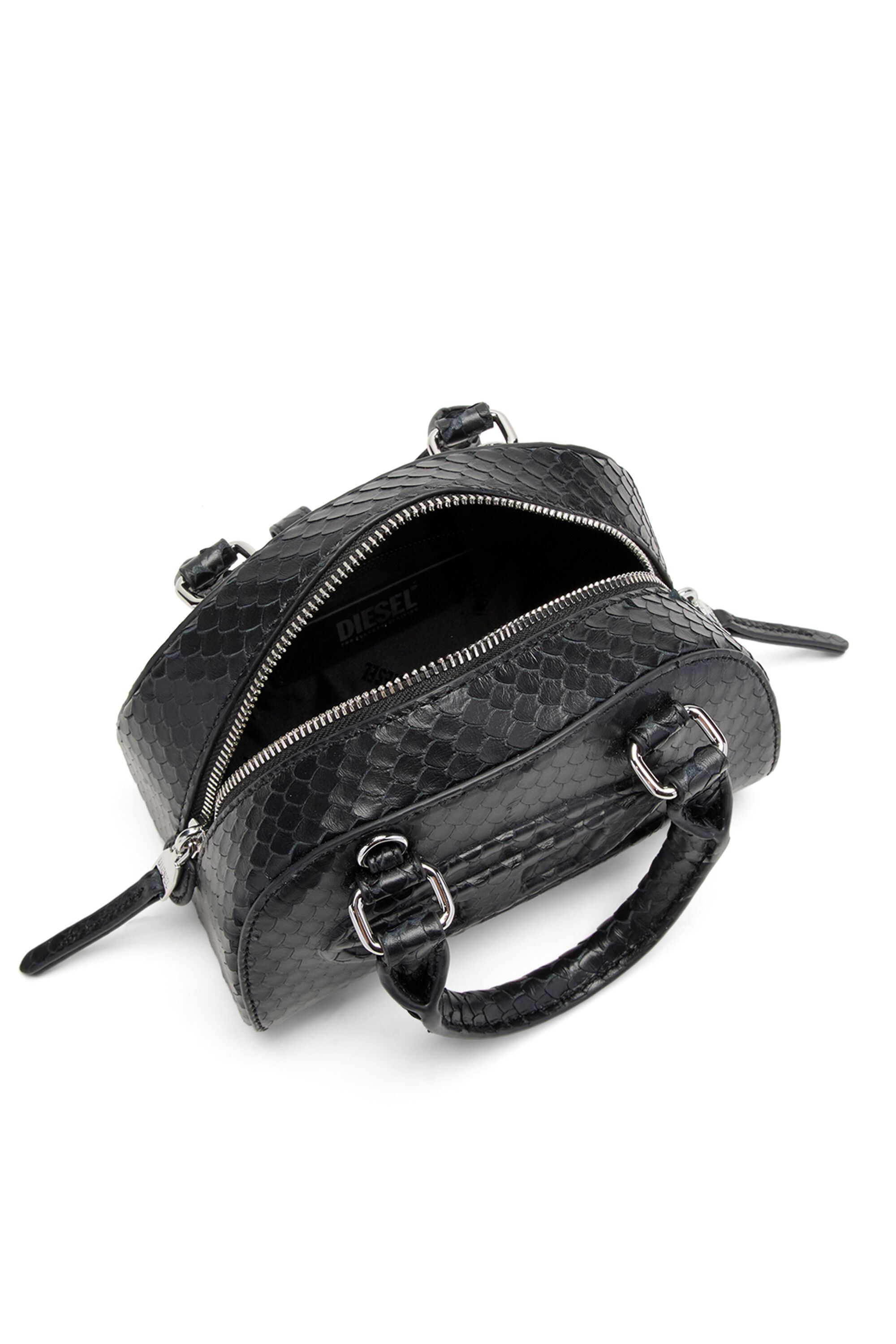 Diesel - 1DR DOME CROSSBODY, 1DR Dome-Bolso bowling mini en piel efecto serpiente Mujer in Negro - 5