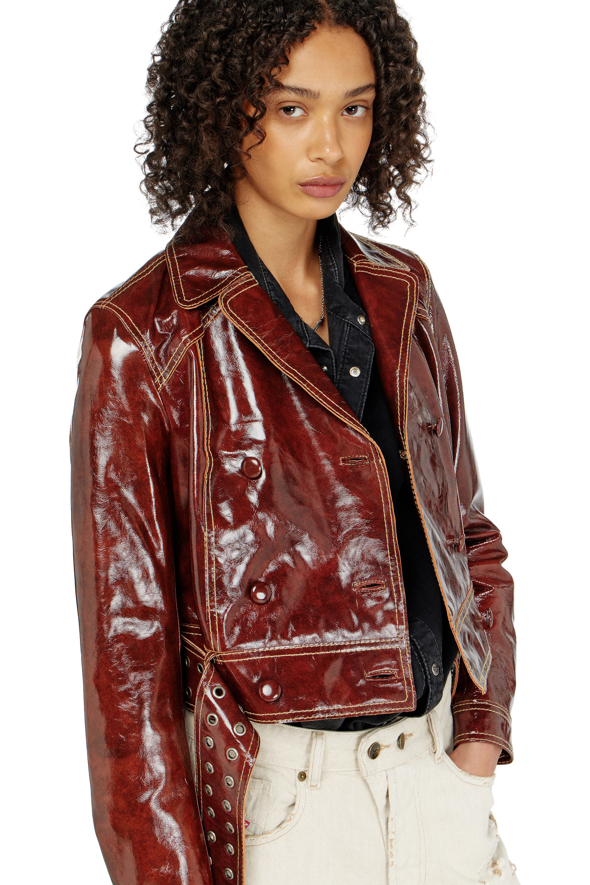 Diesel - L-EGEND, Chaqueta de charol con cintur&oacute;n ancho Mujer in ToBeDefined - 6