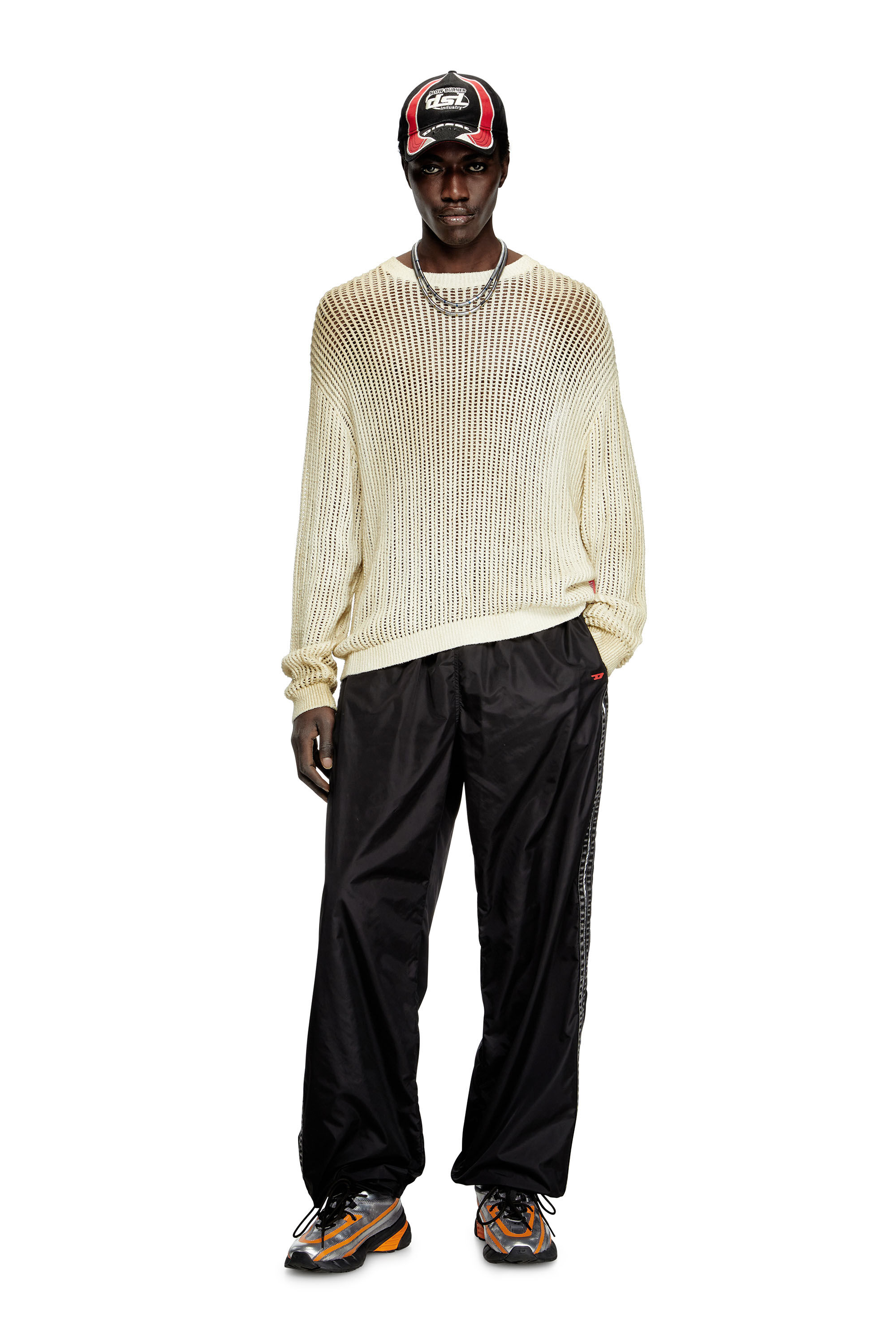 Diesel - K-SKUAT, Suéter de punto abierto con efecto envejecido Hombre in Beige - 1