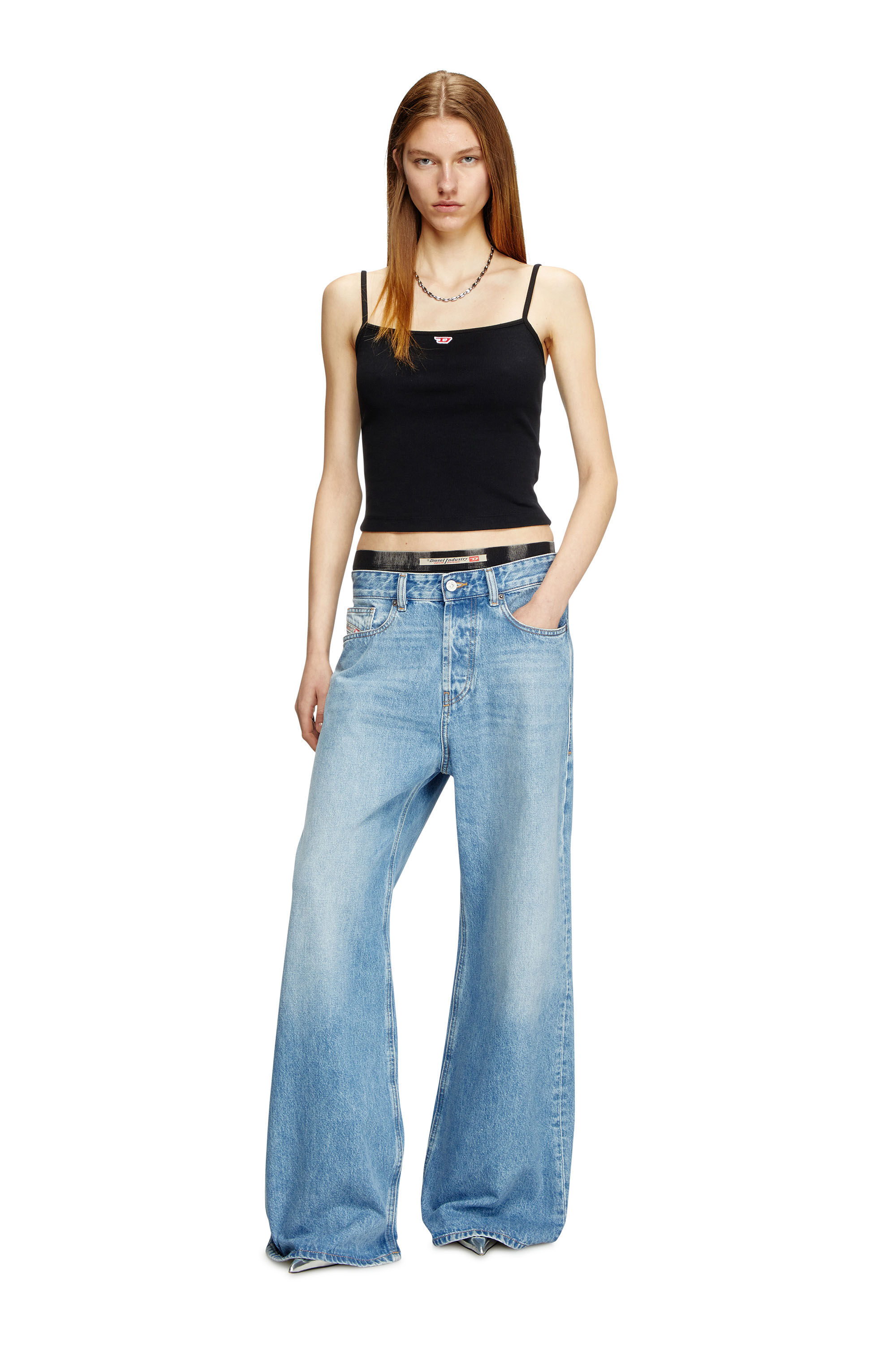 Diesel - T-HOP-D, Top con tiras con parche D bordado Mujer in Negro - 1