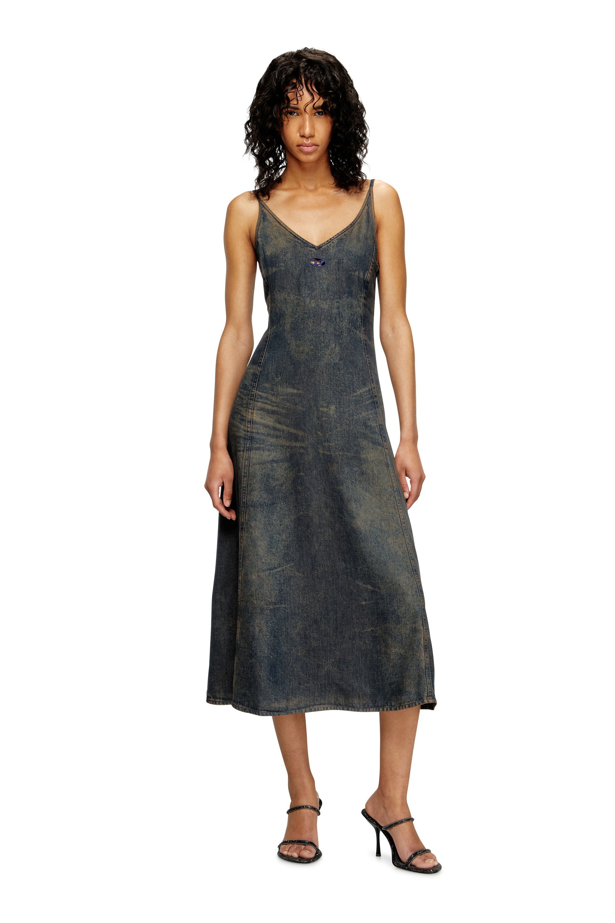 Diesel - DE-BELD-S, Vestido midi en denim fluido con efecto de suciedad Mujer in ToBeDefined - 2