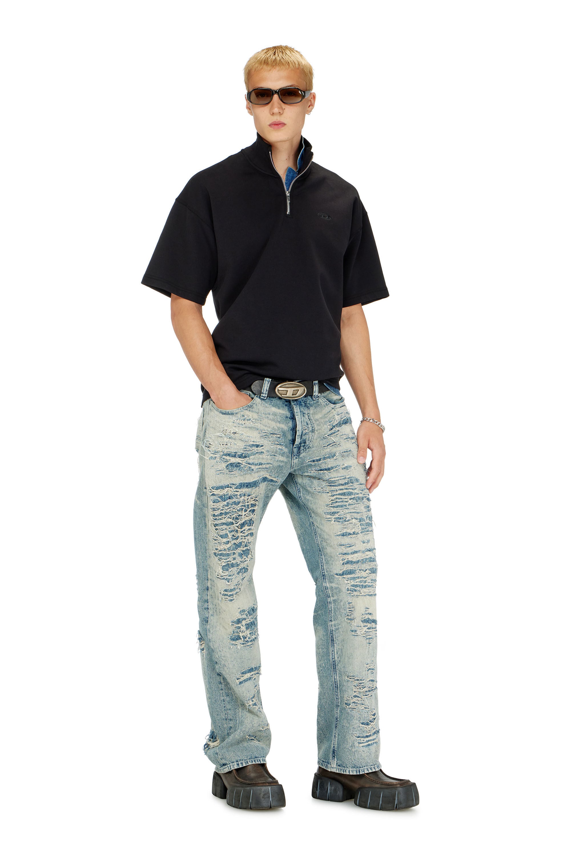 Diesel - S-CUBY, Sudadera de manga corta con media cremallera en scuba ligero Hombre in Negro - 1