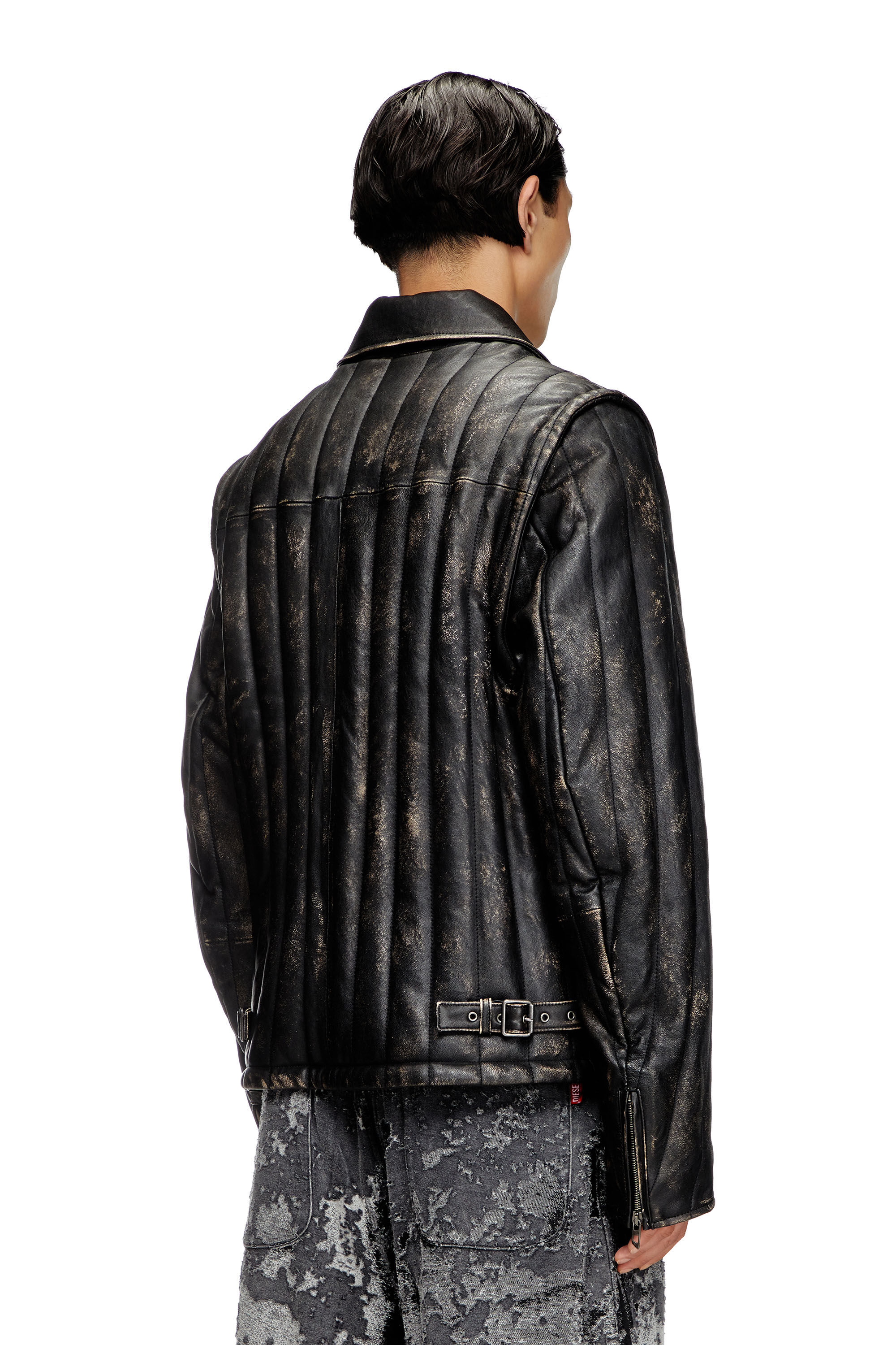 Diesel - L-ALBERT, Chaqueta/chaleco de cuero acolchado y desgastado Hombre in Negro - 4