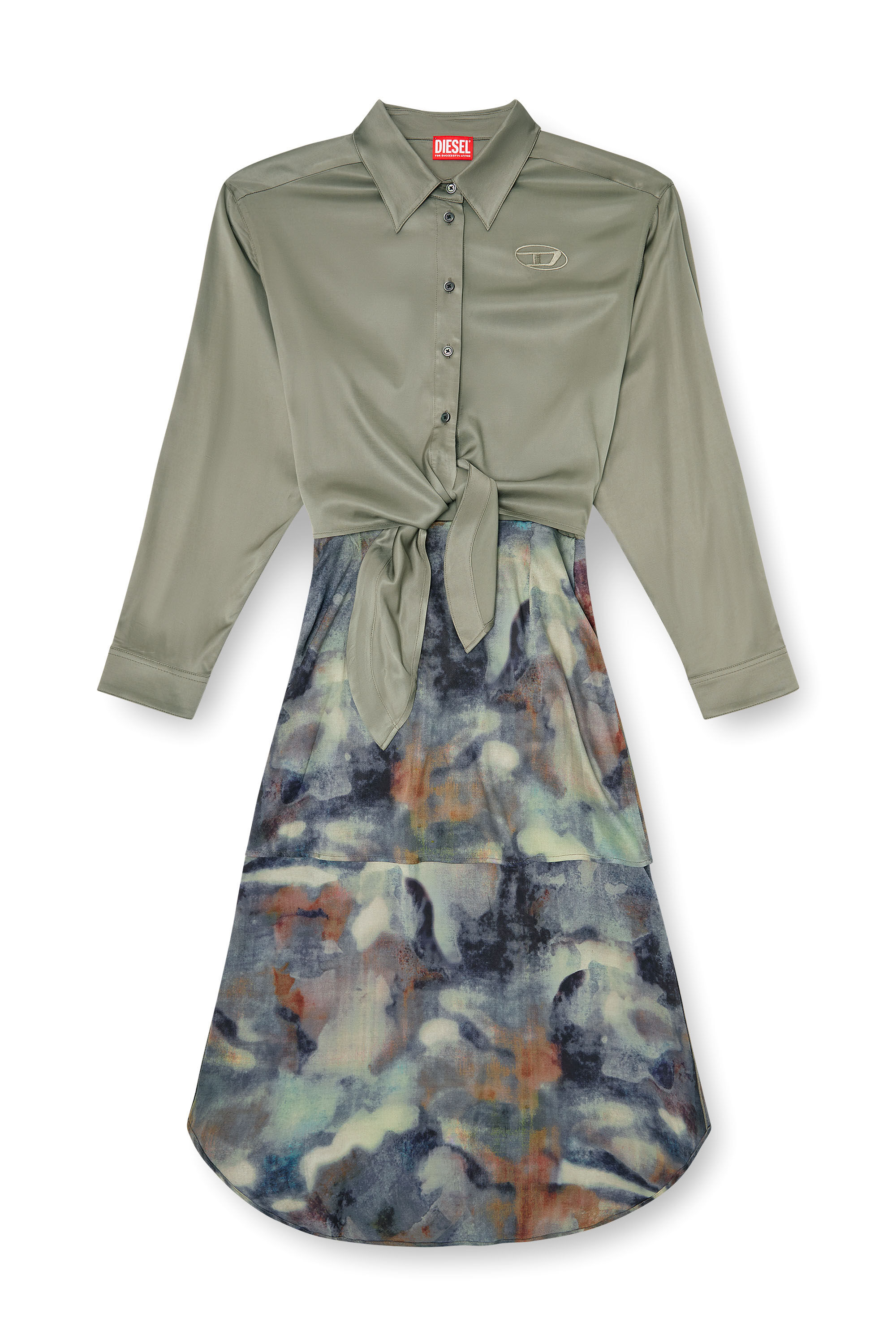 Diesel - D-ELTA, Vestido midi de sat&eacute;n con parte superior anudada Mujer in Multicolor - 2