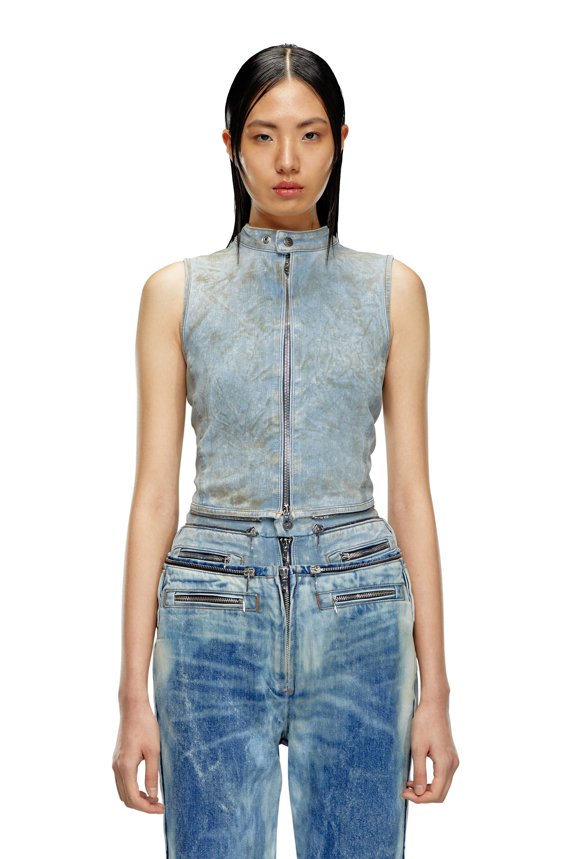Diesel - DE-NATA-FSE, Top de denim de segunda piel con detalles biker Mujer in Azul marino - 6