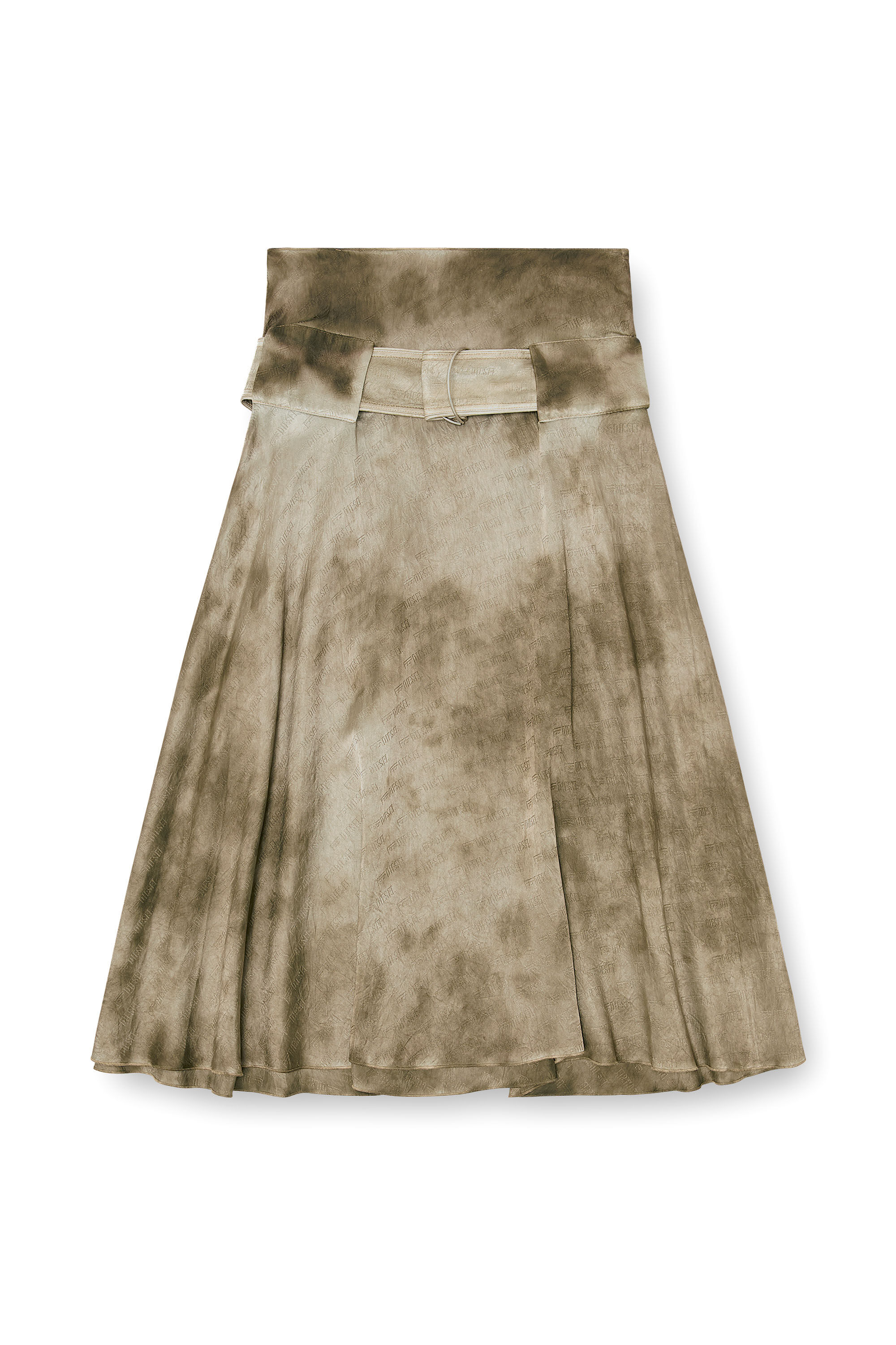Diesel - O-DYLE, Woman's Belted midi skirt in logo-jacquard satin in null - 2