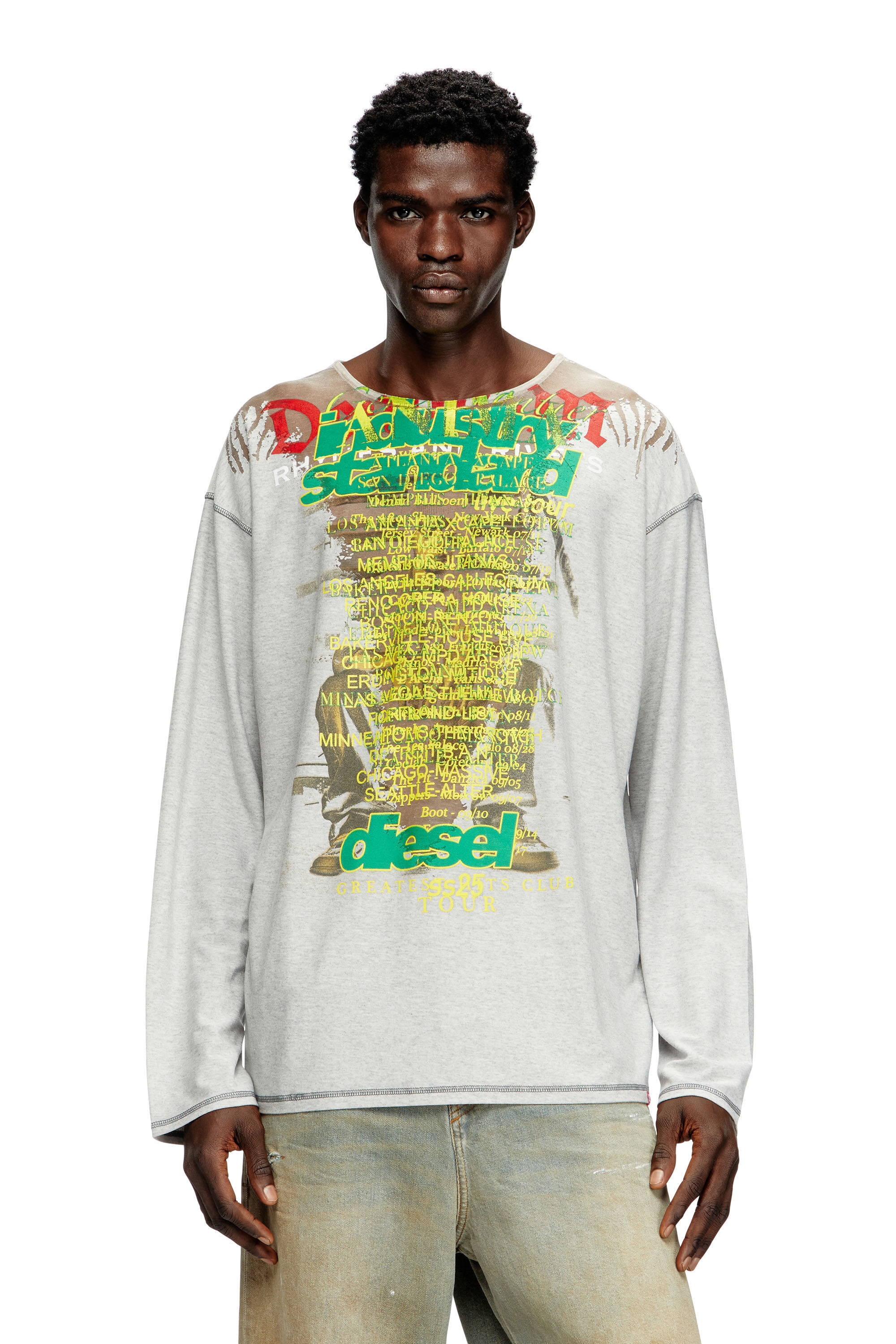 Diesel - T-JERRY-B, Camiseta de manga larga con estampado de letras de canciones Unisex in Gris - 3