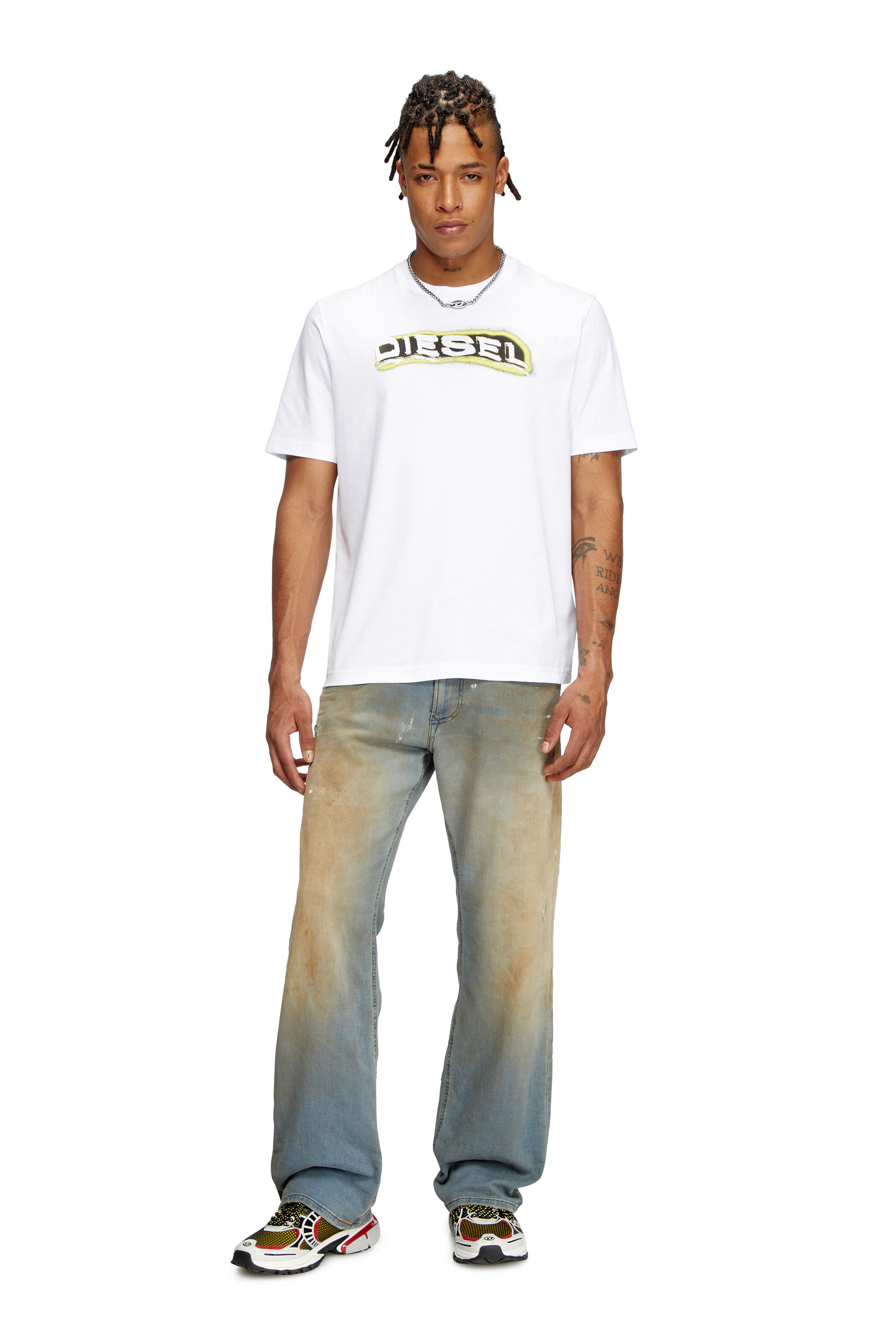 Diesel - T-ADJUST-R4, Man's T-shirt with puff-print logo in White - 1