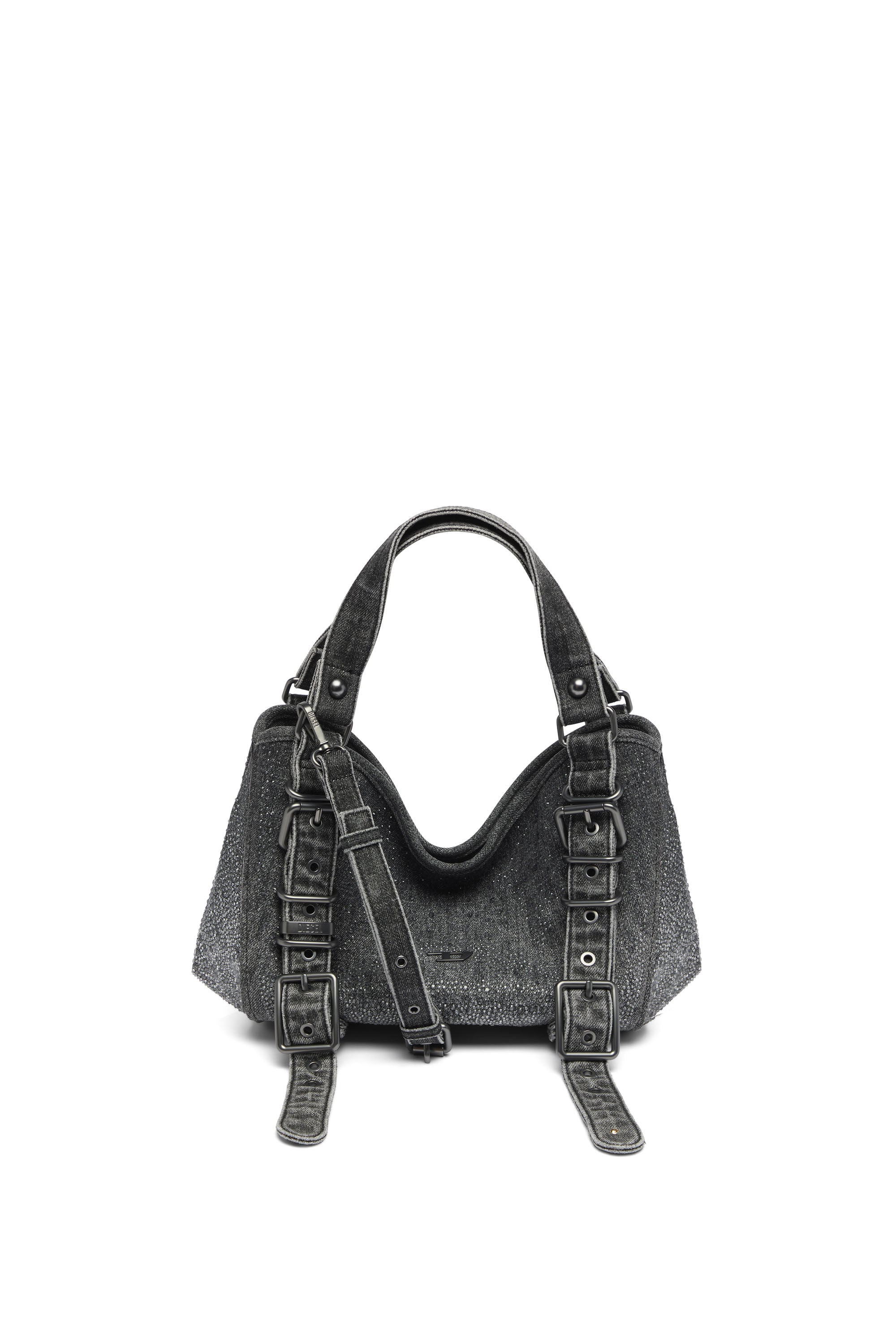 Diesel - D-ONE TOPHANDLE S, D-One-Bolso small con asa superior de denim solarizado con cristales Mujer in Negro - 1