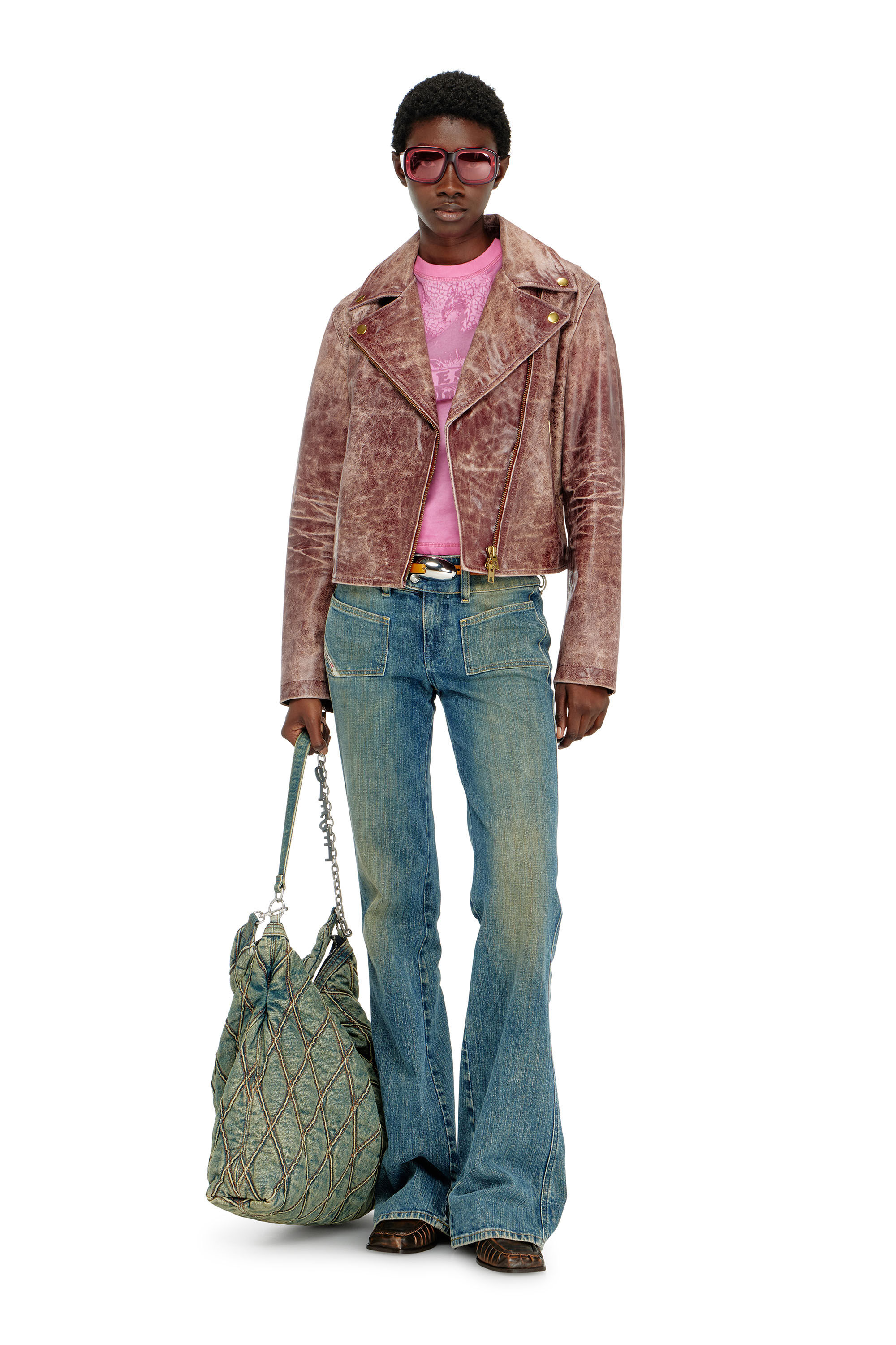 Diesel - T-ILA-AA7, Camiseta slim con d&eacute;vor&eacute; Phoenix Mujer in Rosa - 1