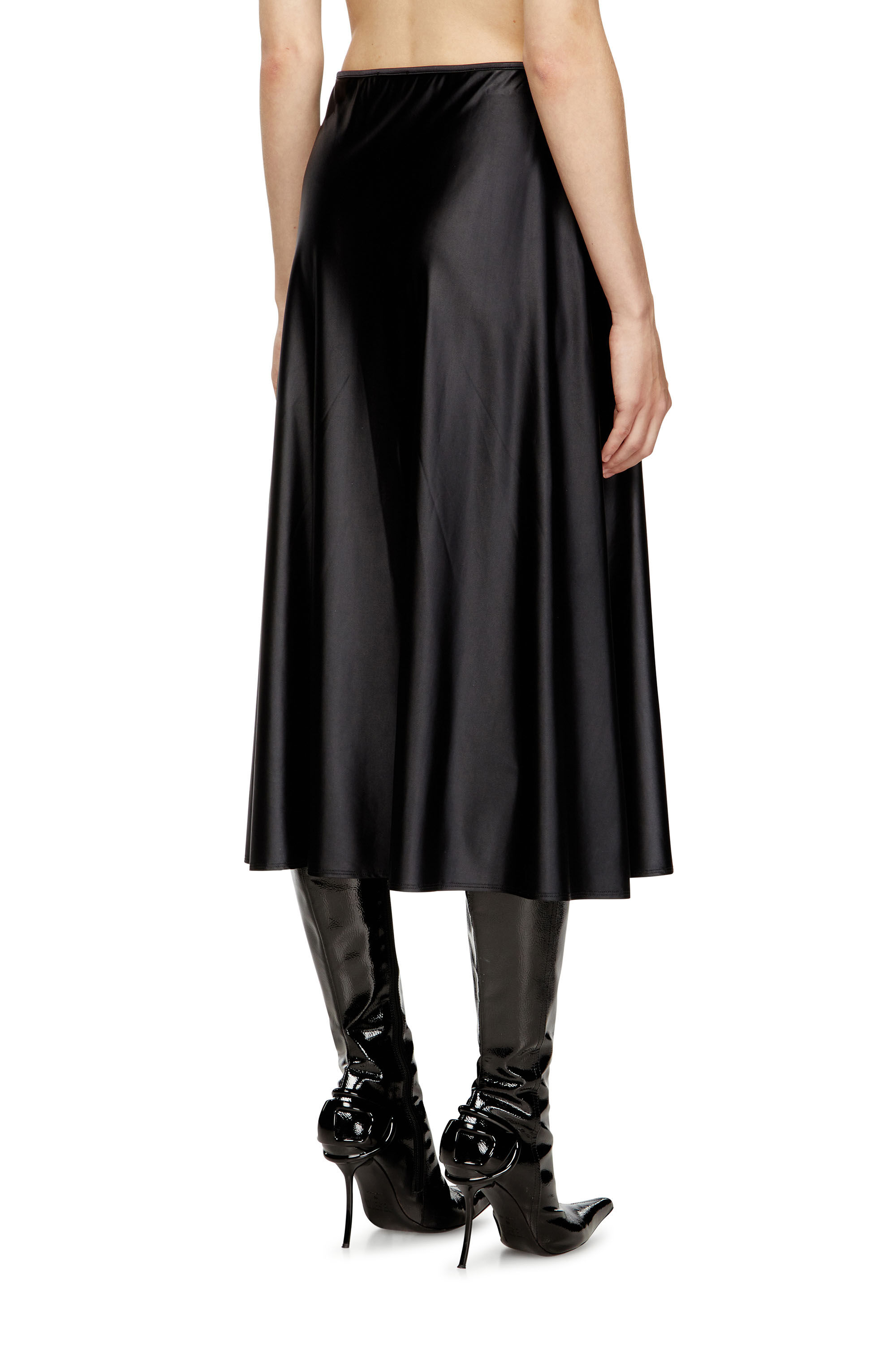 Diesel - O-MORI, Falda midi de nylon con corte evasé Mujer in Negro - 4