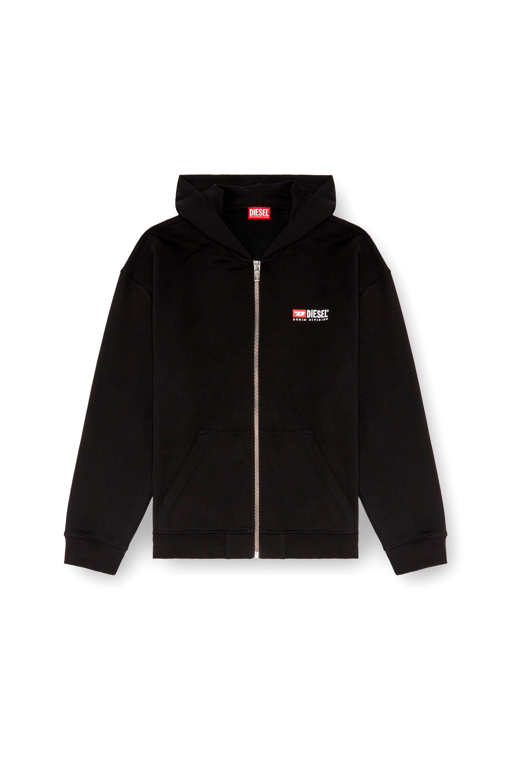 Sudadera con capucha y cremallera con bordado Diesel Hombre | Negro | Diesel