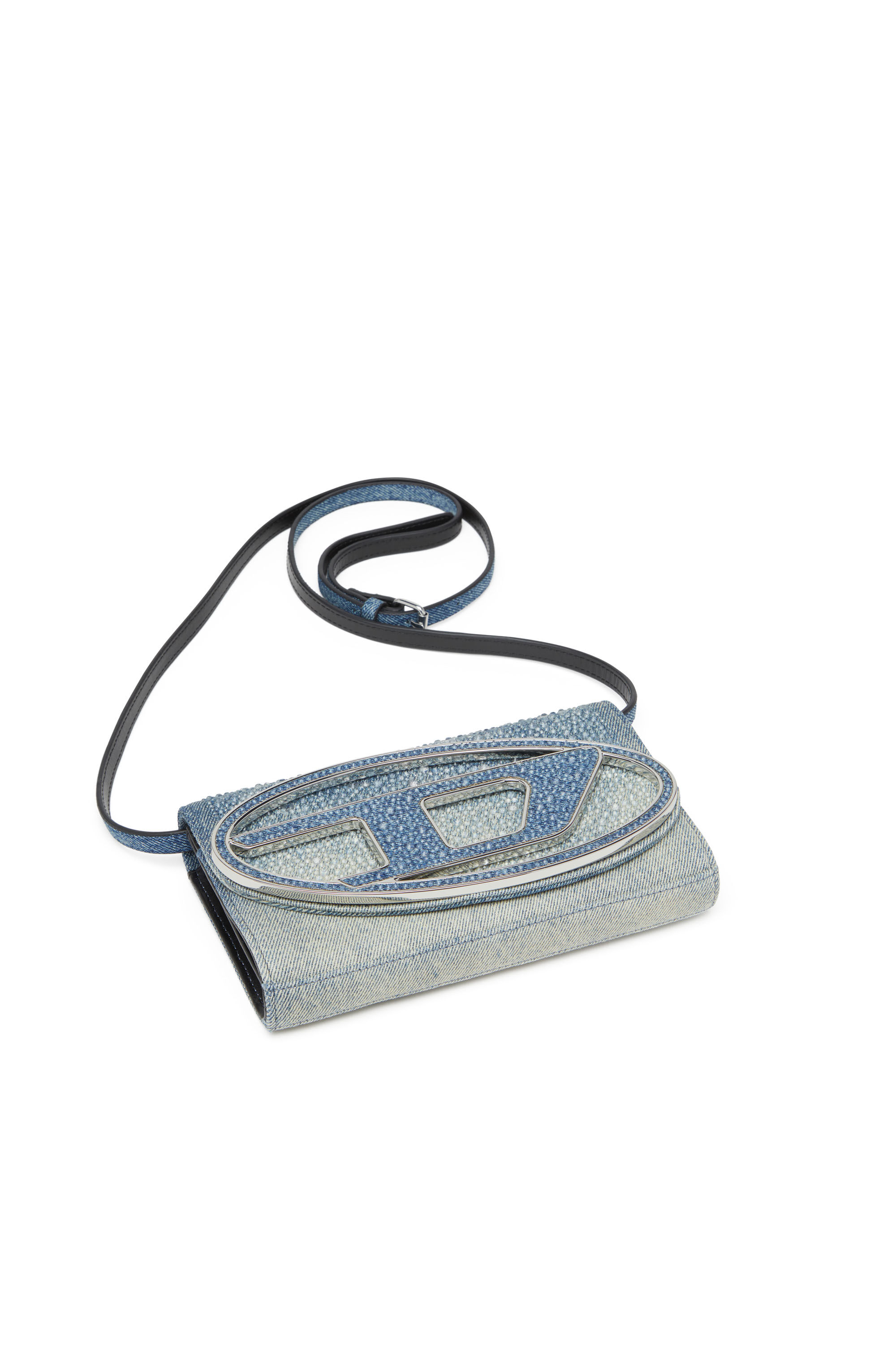 Diesel - 1DR WALLET STRAP, Monedero en denim con cristales Mujer in Azul marino - 5