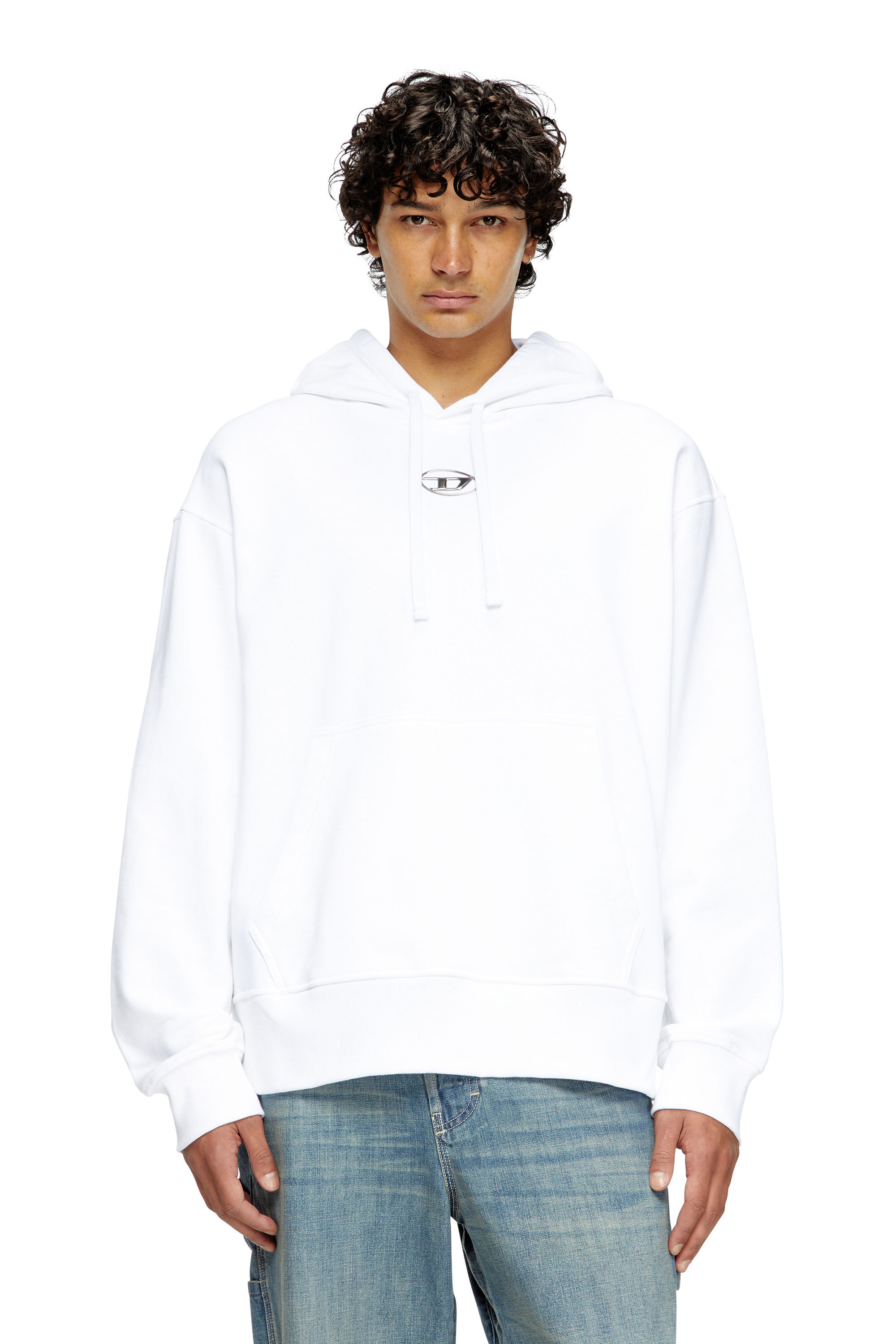 Diesel - S-MACS-HOOD-OD, Sudadera con capucha extragrande con logotipo met&aacute;lico Hombre in Blanco - 3