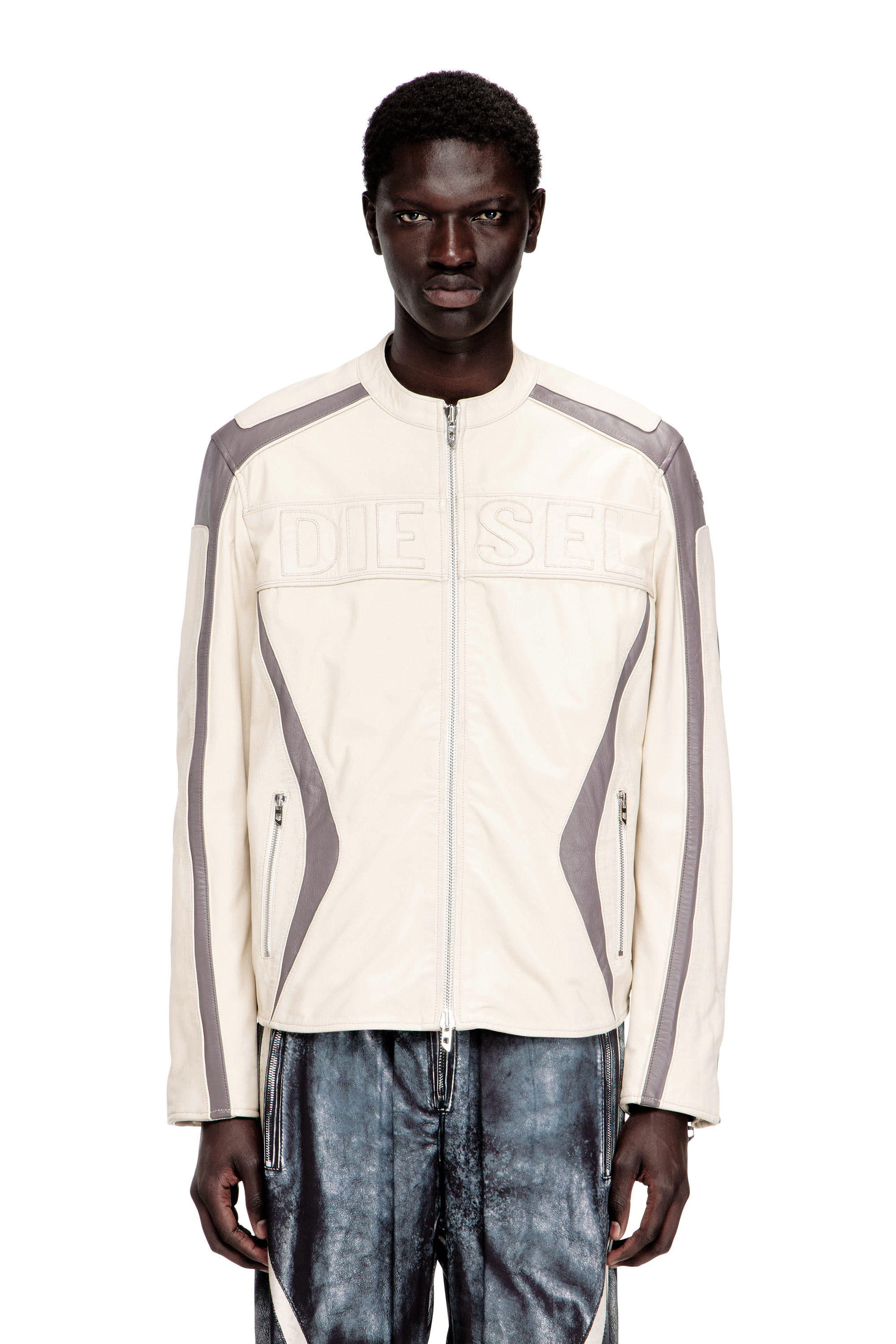 Men's Colour-block leather biker jacket | Multicolor | Diesel