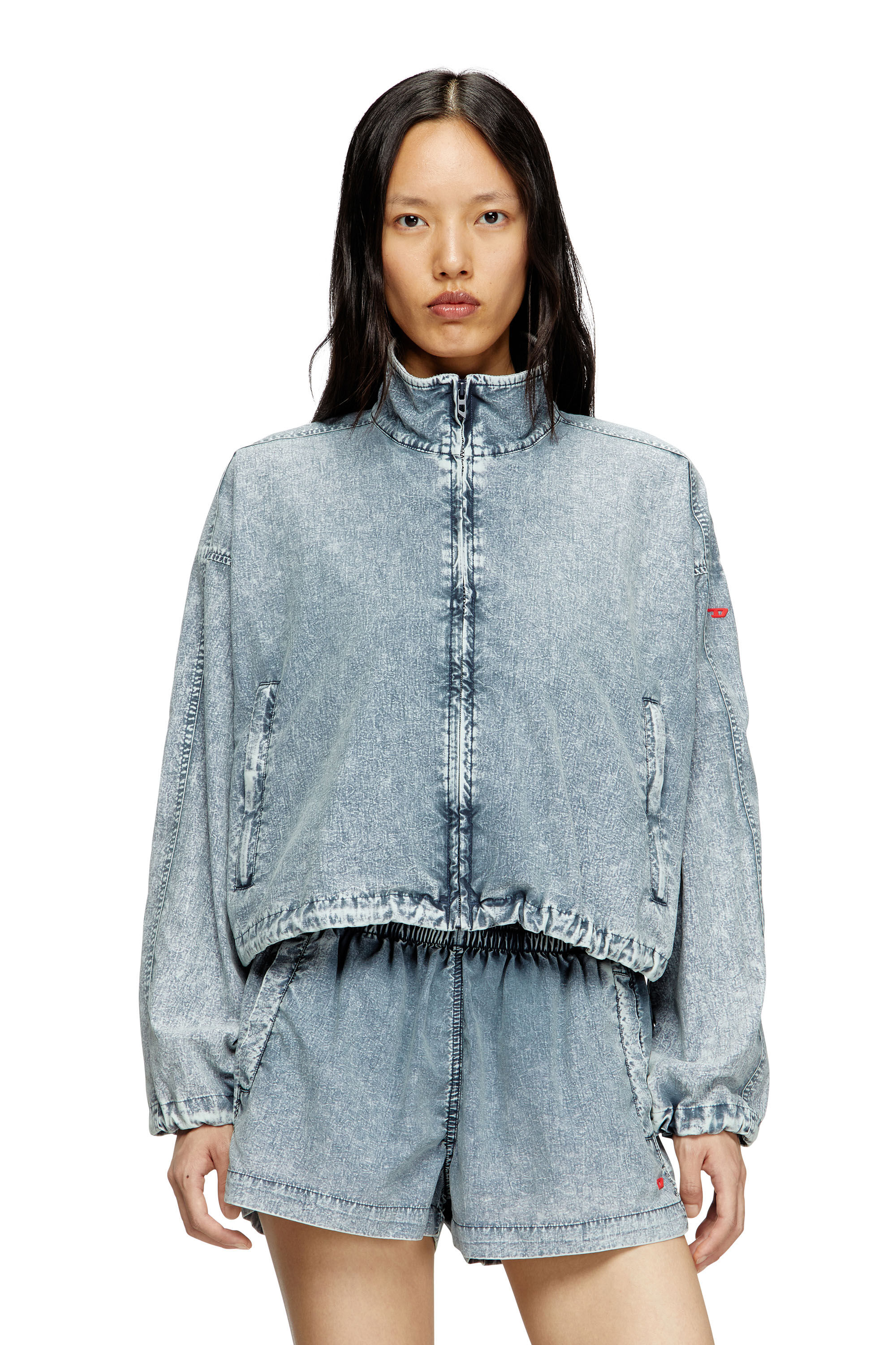 Diesel - G-LEAM-R1, Chaqueta recortada en taslan de nailon reciclado Mujer in Azul marino - 3