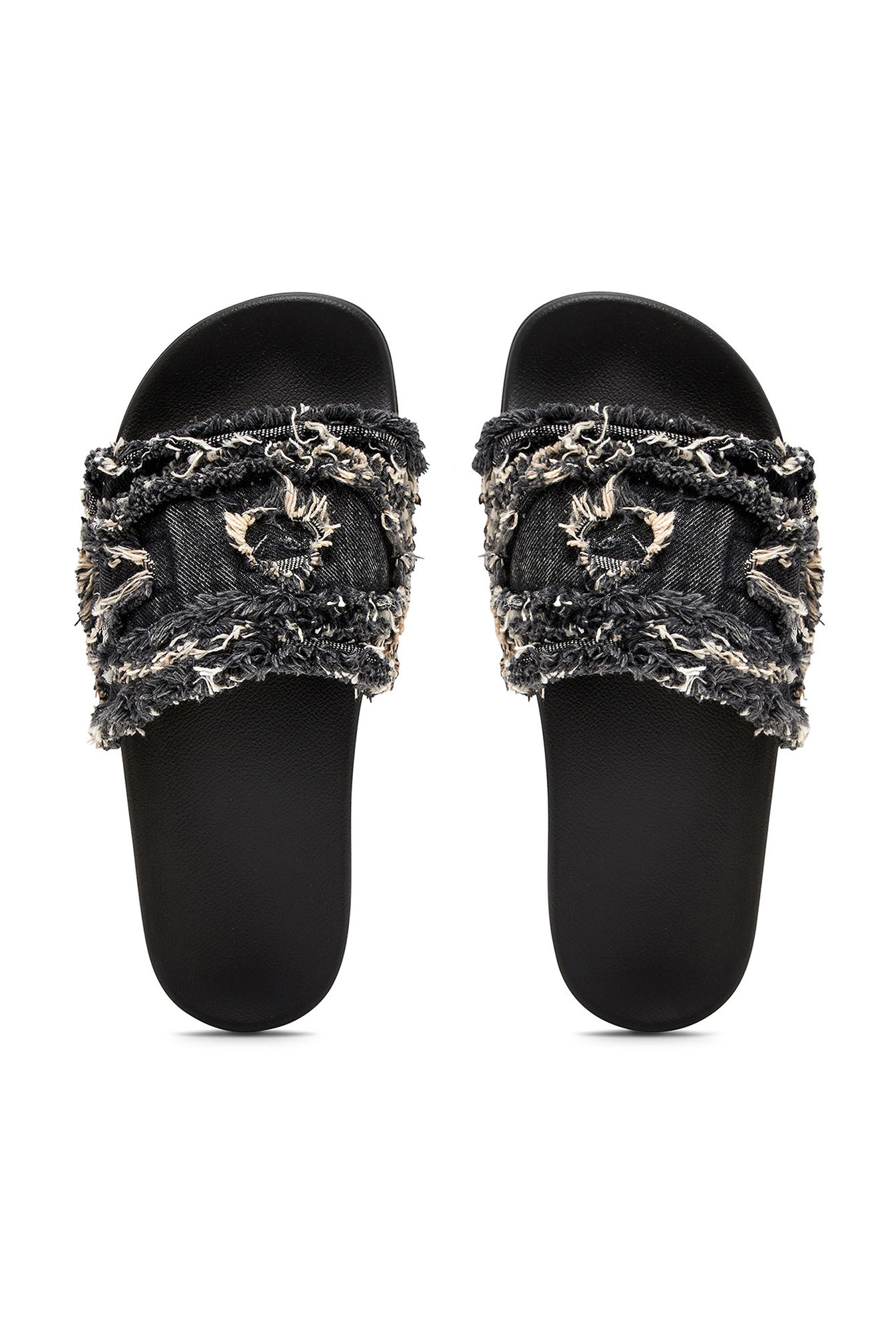 Women's Sa-Slide D-Fringed denim slides | Black | Diesel