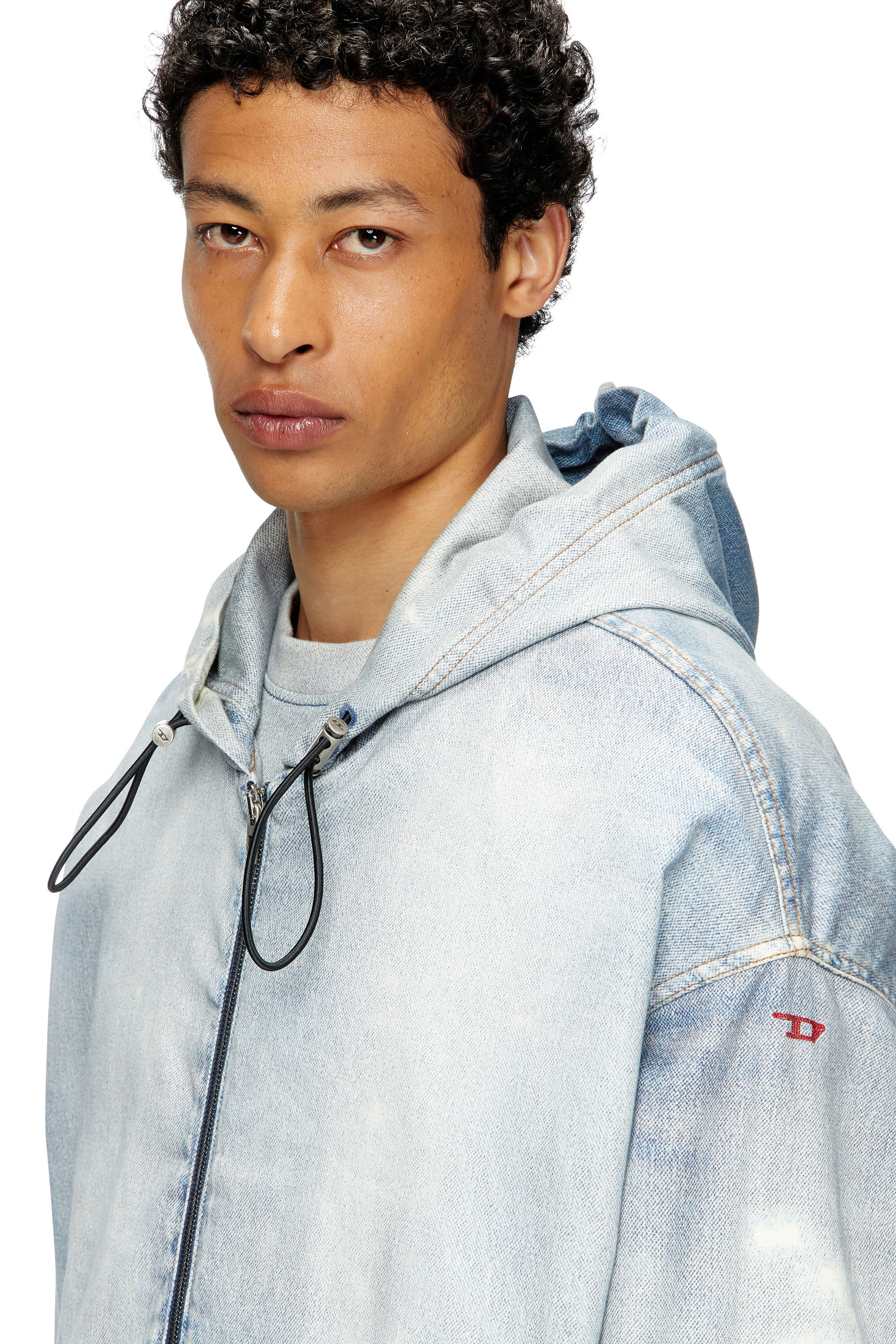Diesel - D-WYNNY JOGG, Chaqueta con capucha de JoggJeans estampado con efecto desteñido Hombre in Azul marino - 4