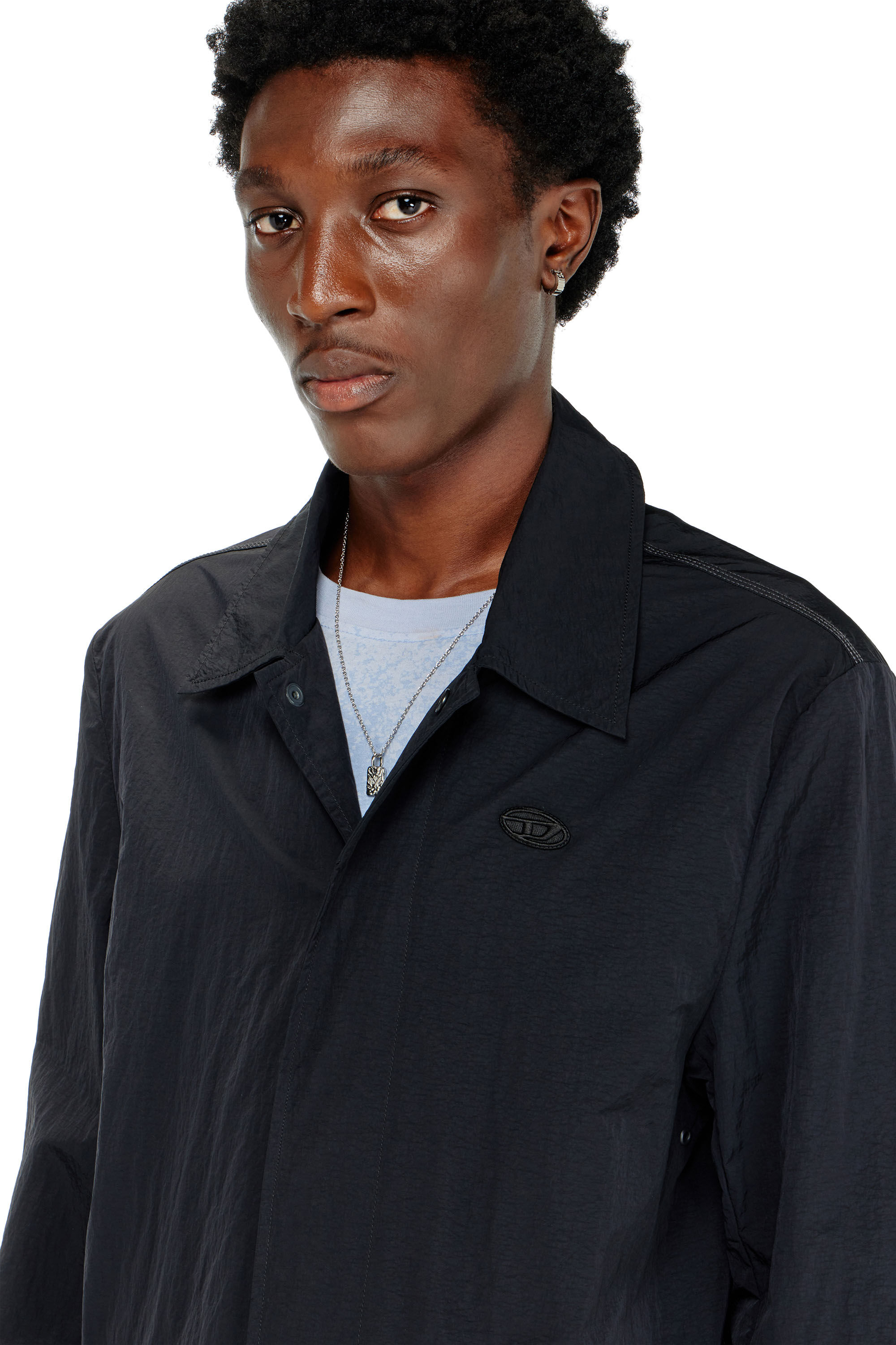 Diesel - J-BURHAT, Abrigo de nailon con acabado arrugado brillante Hombre in Negro - 5