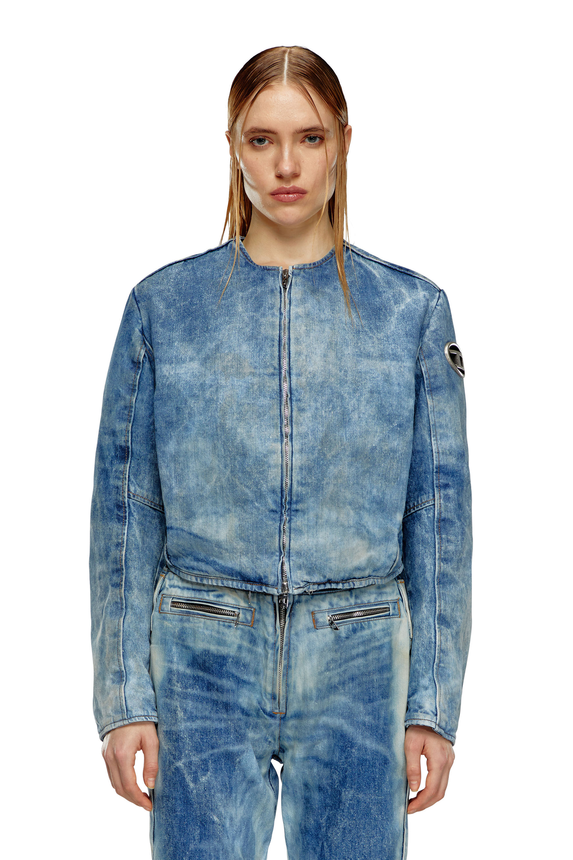Diesel - DE-CALUR-FSE, Chaqueta de denim con detalles biker de cremallera Mujer in Azul marino - 6