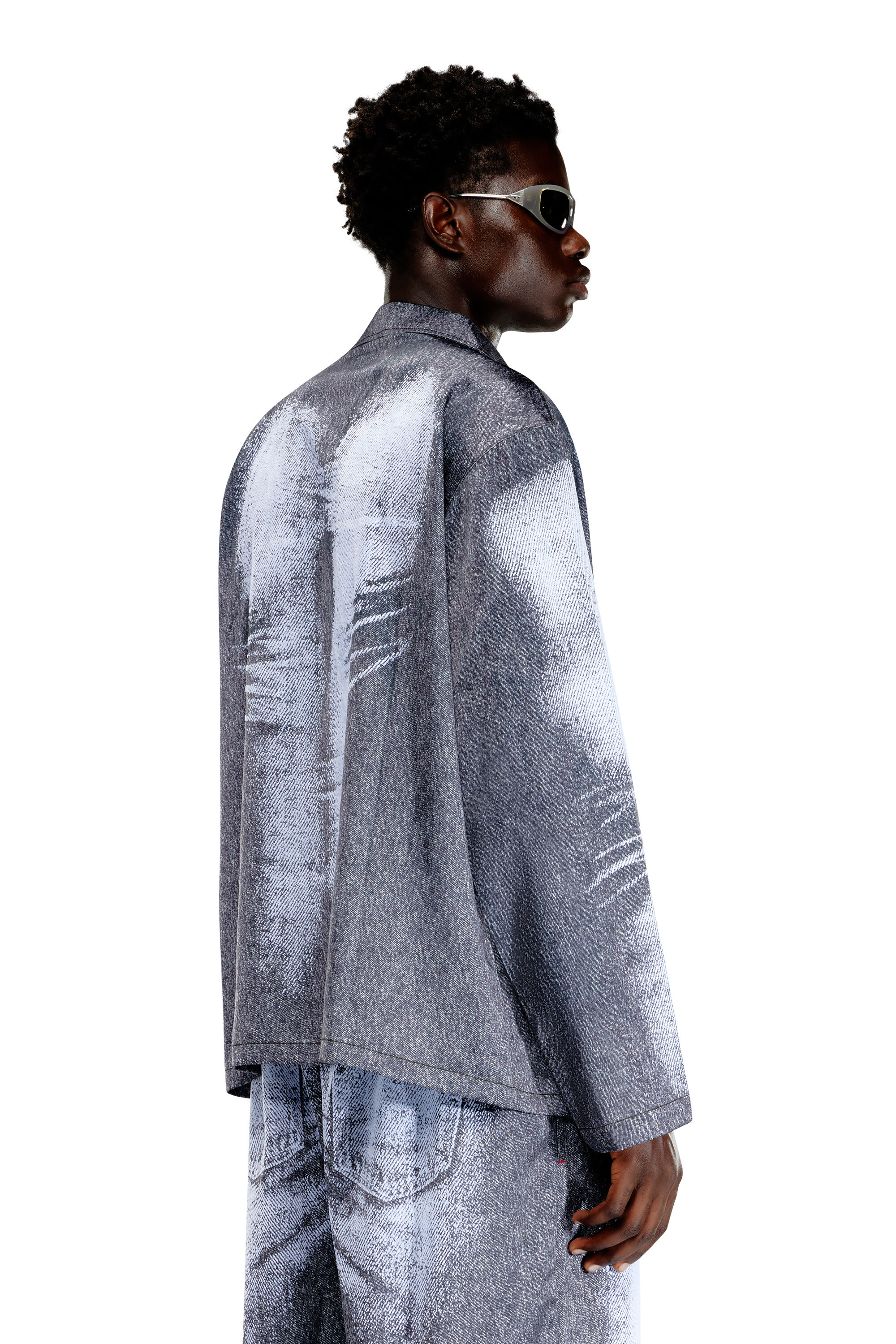 Diesel - STAINS-AND-TROMPE-SLEEP-TOP, Camisa para dormir de satén con look denim Hombre in Gris - 4