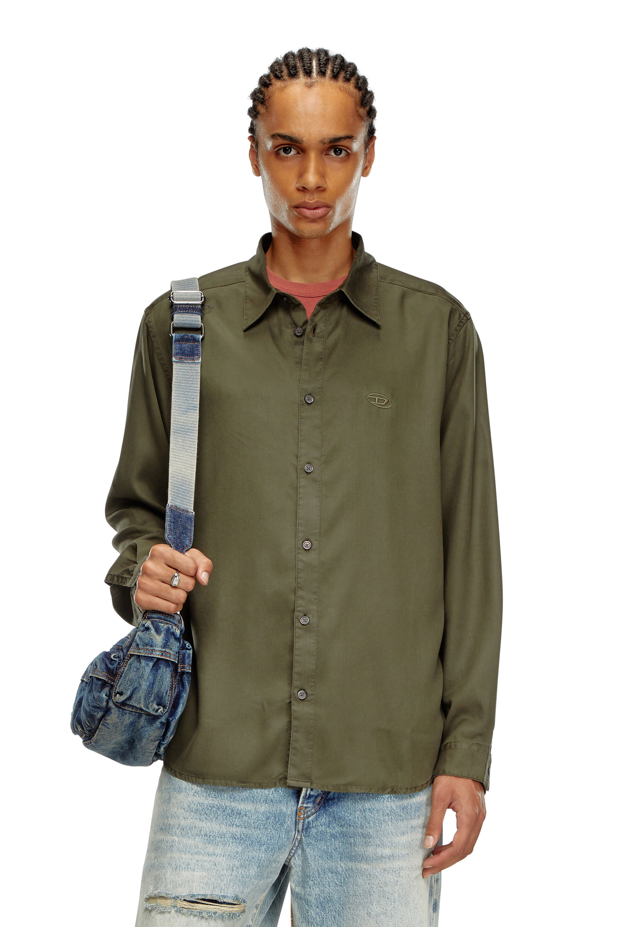 Camisa fluida con logotipo bordado Hombre Verde Diesel
