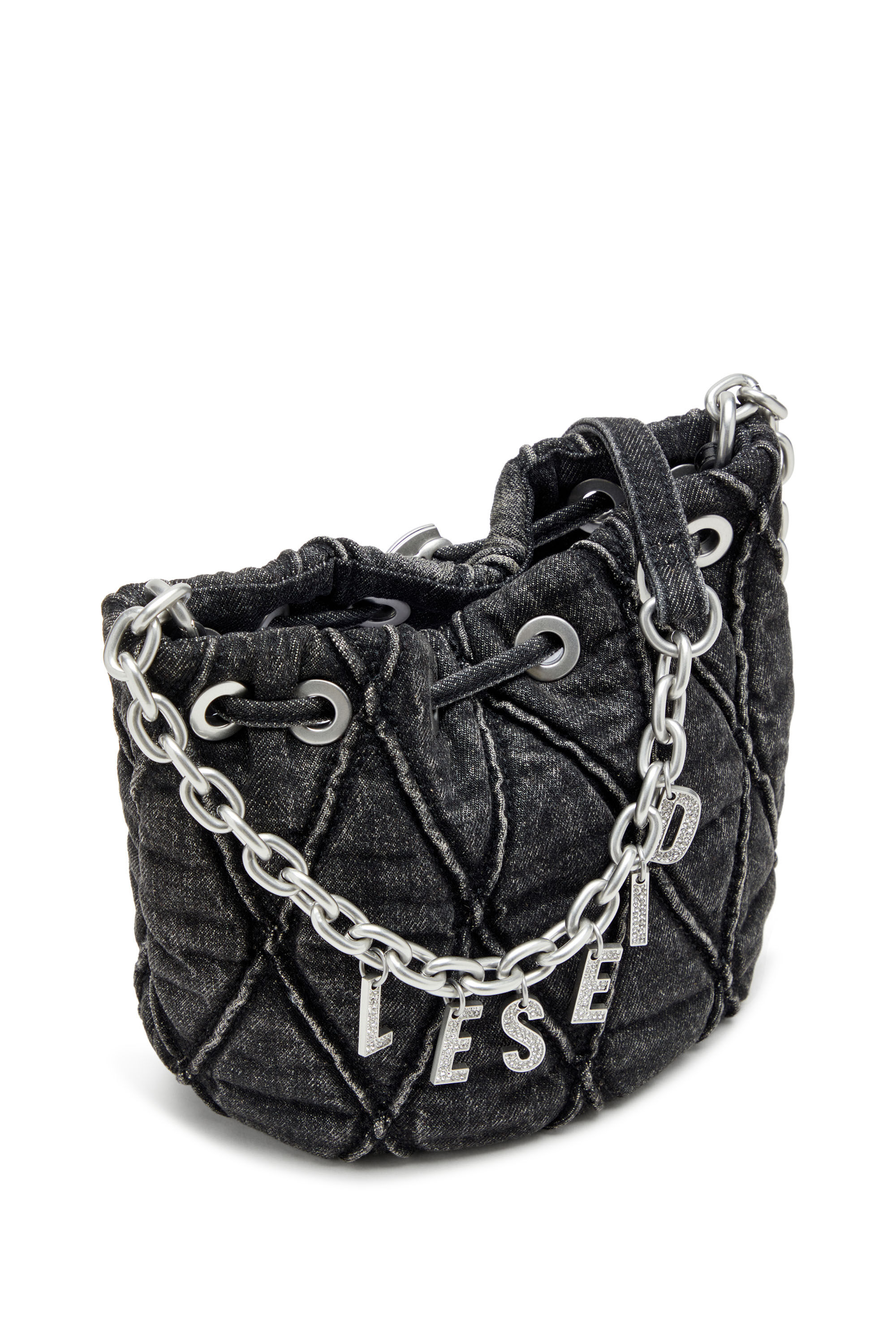 Diesel - CHARM-D BUCKET S, Charm-D S-Bolso mini tipo cubo en denim acolchado tratado Mujer in Negro - 2