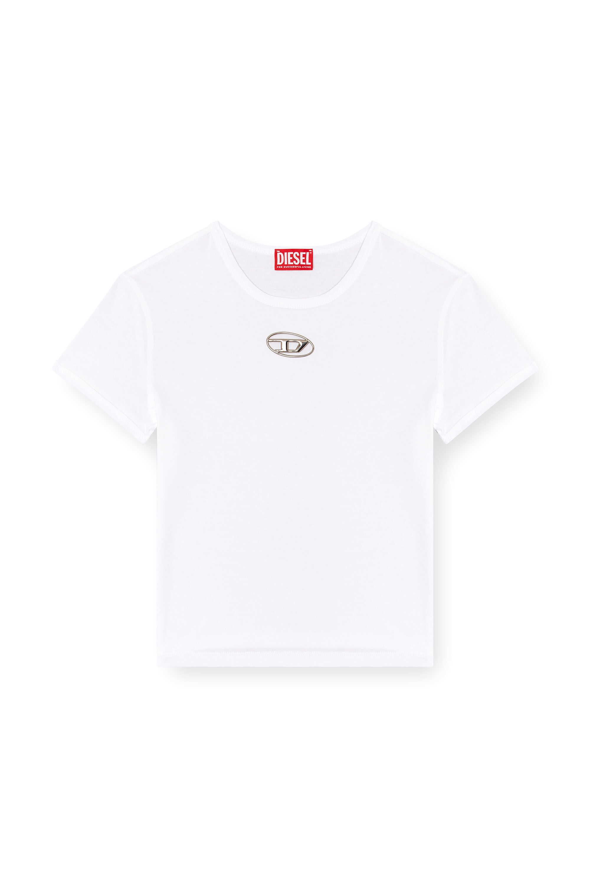 Diesel - T-UNCUTIE-LONG-OD-Q1, Camiseta de fit entallado con logotipo Oval D recortado Mujer in Blanco - 2