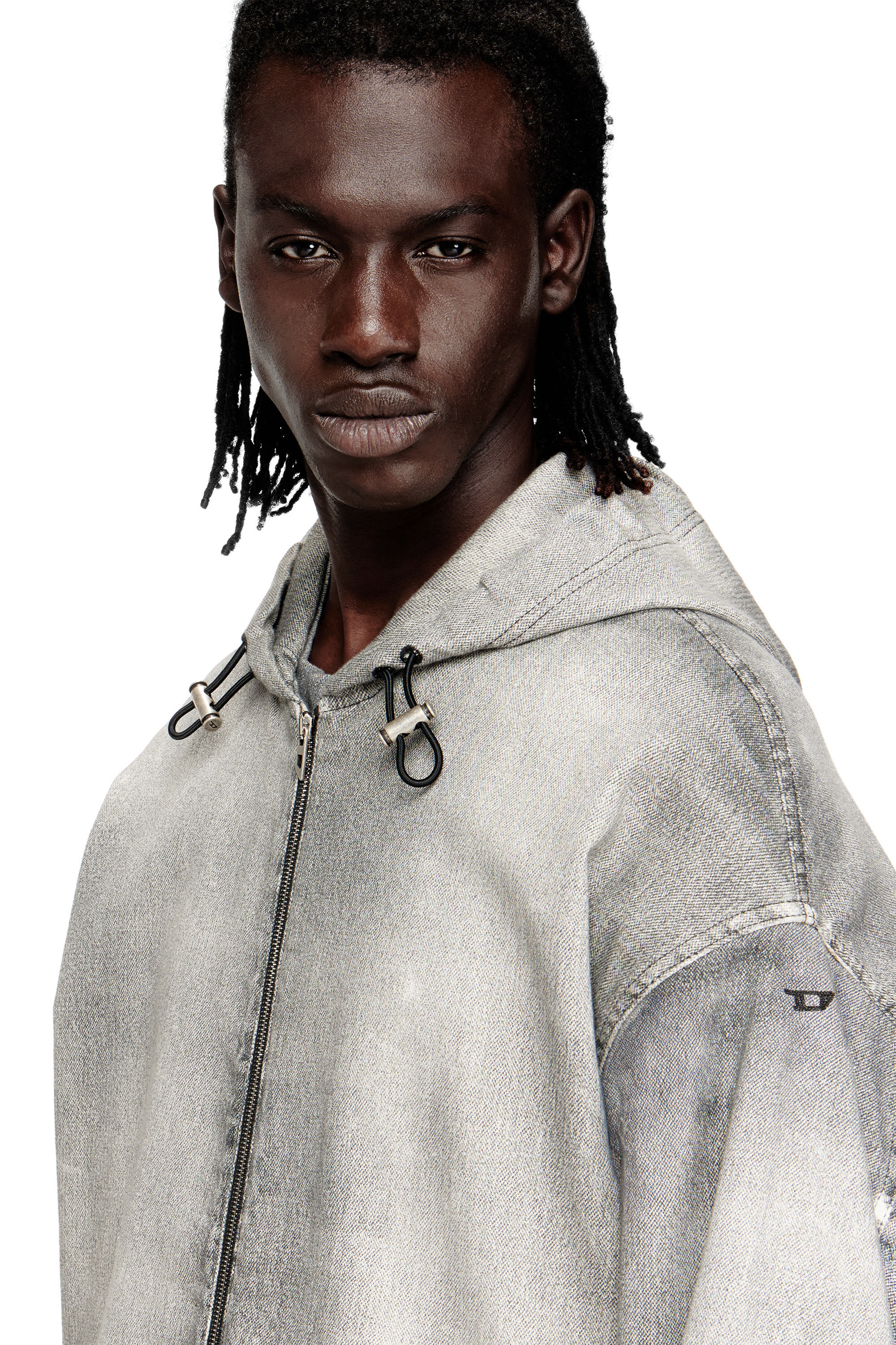 Diesel - D-WYNNY JOGG, Chaqueta con capucha en trompe l'oeil JoggJeans Hombre in Gris - 5