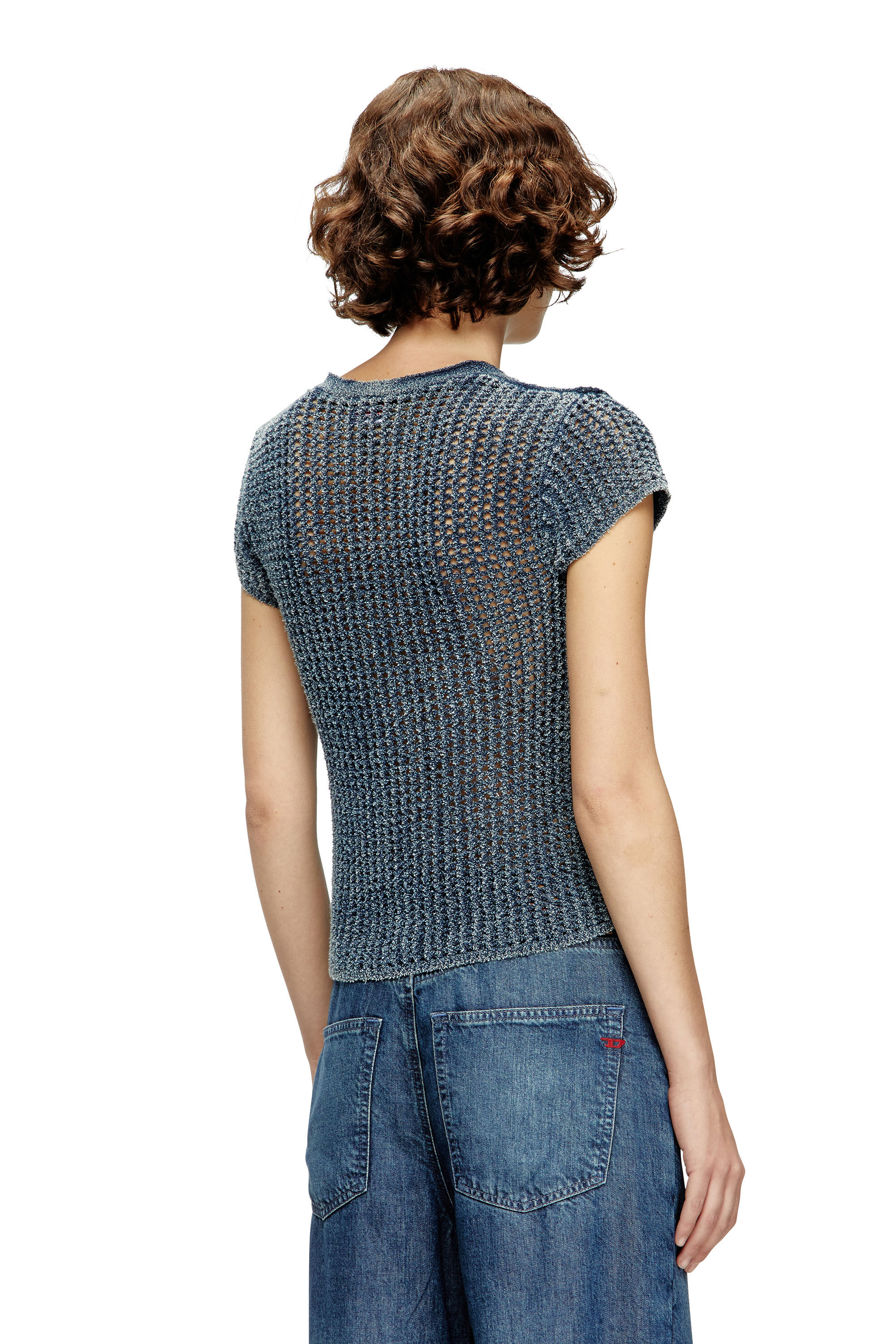 Diesel - M-REZ, Cárdigan de manga corta de punto de malla denim Mujer in Azul marino - 4
