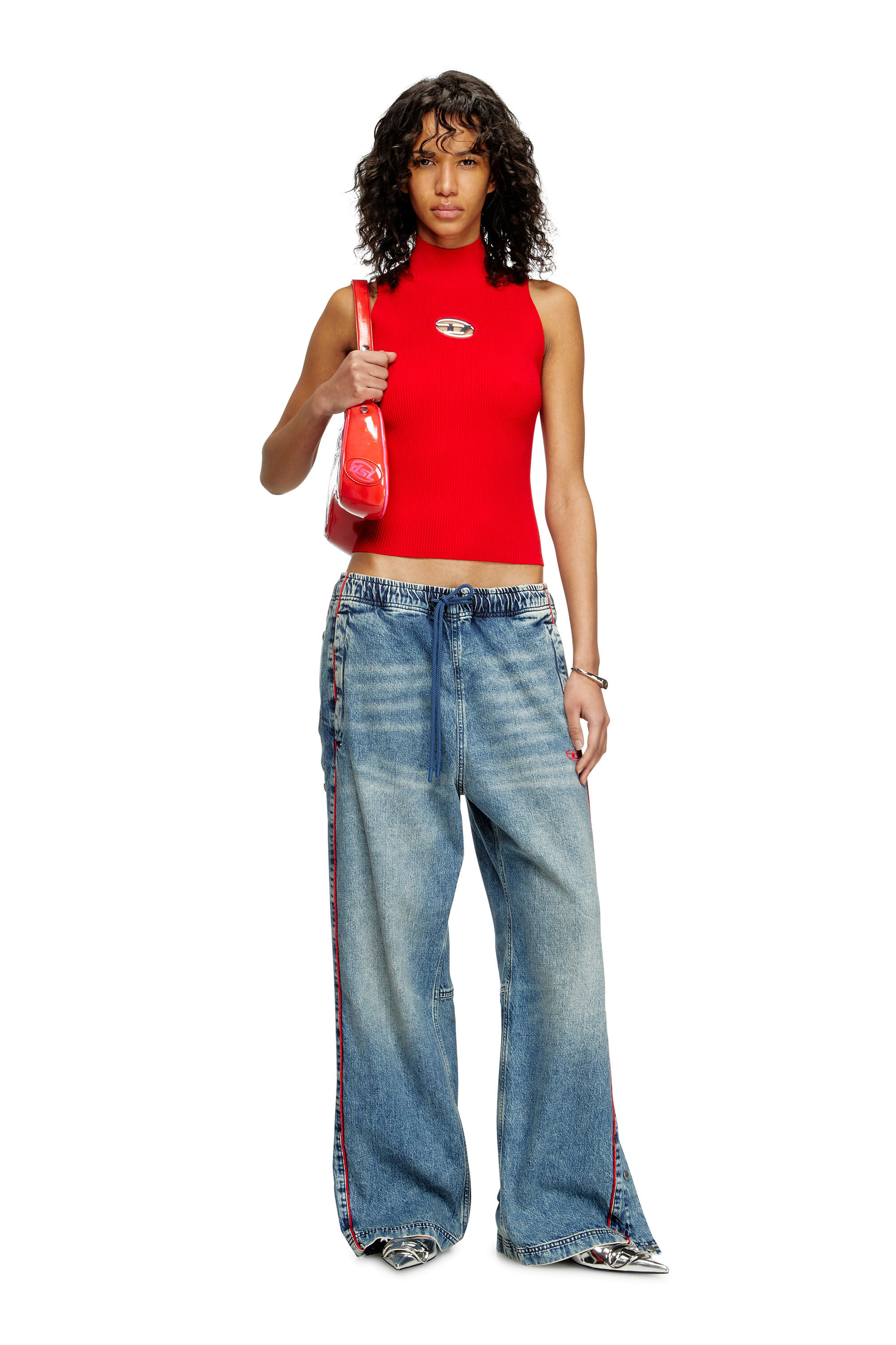 Diesel - M-ONERVAX-TOP, Top de cuello alto de punto de canalé Mujer in Rojo - 1