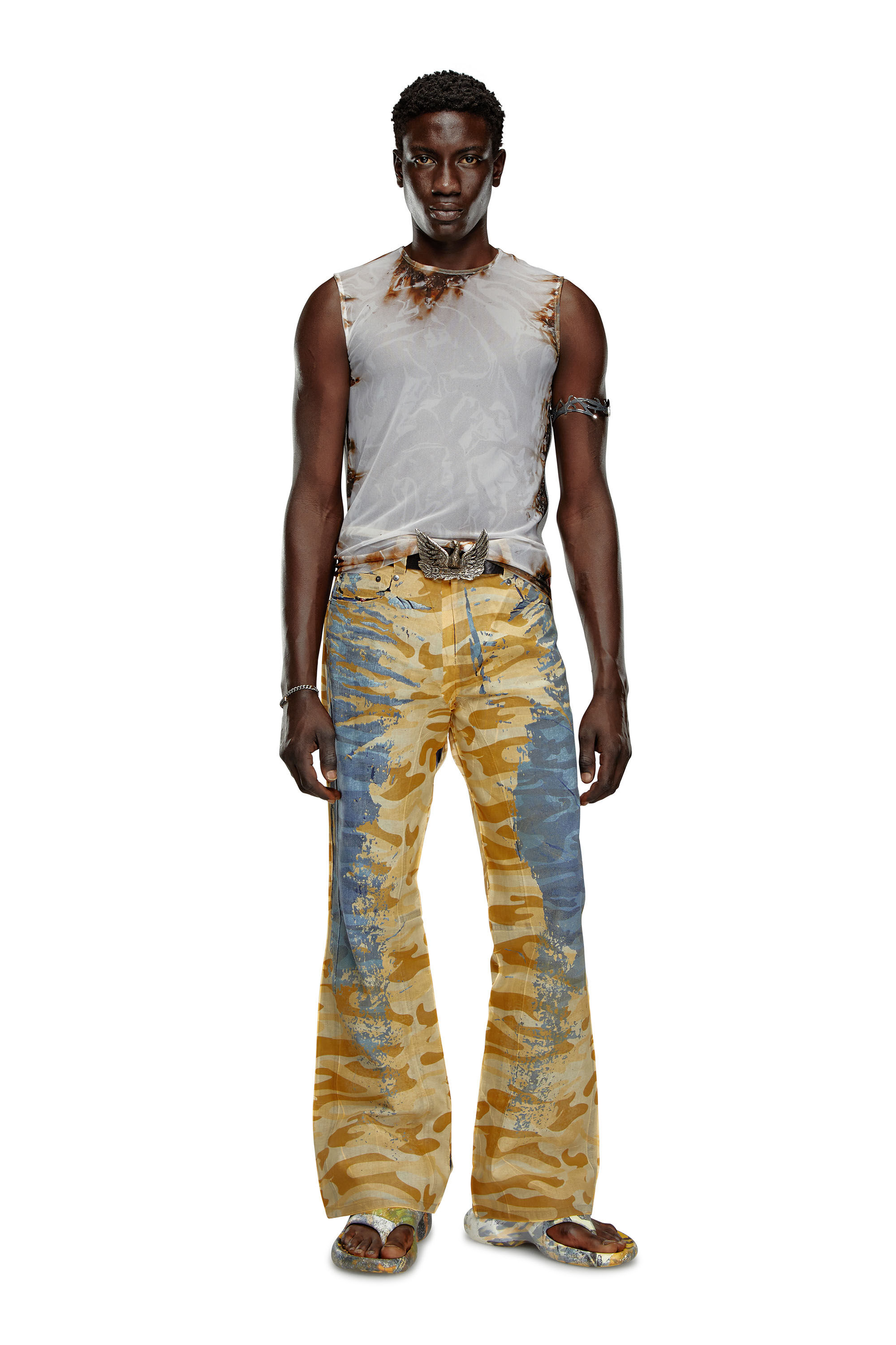 Diesel - T-BISCO-BURN-ART, Top de tul con estampado de plástico en llamas Hombre in Multicolor - 1