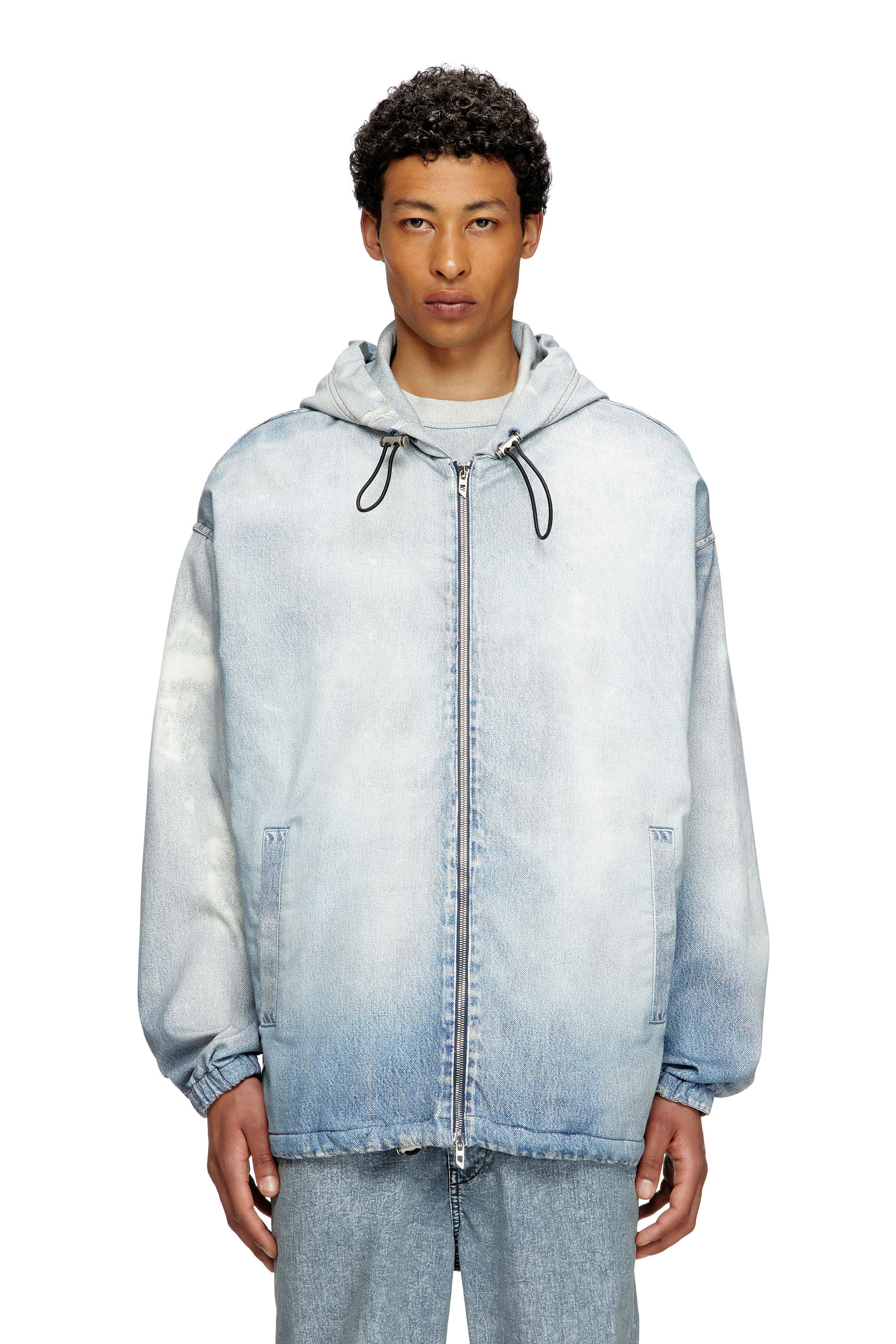 Diesel - D-WYNNY JOGG, Chaqueta con capucha de JoggJeans estampado con efecto desteñido Hombre in Azul marino - 2