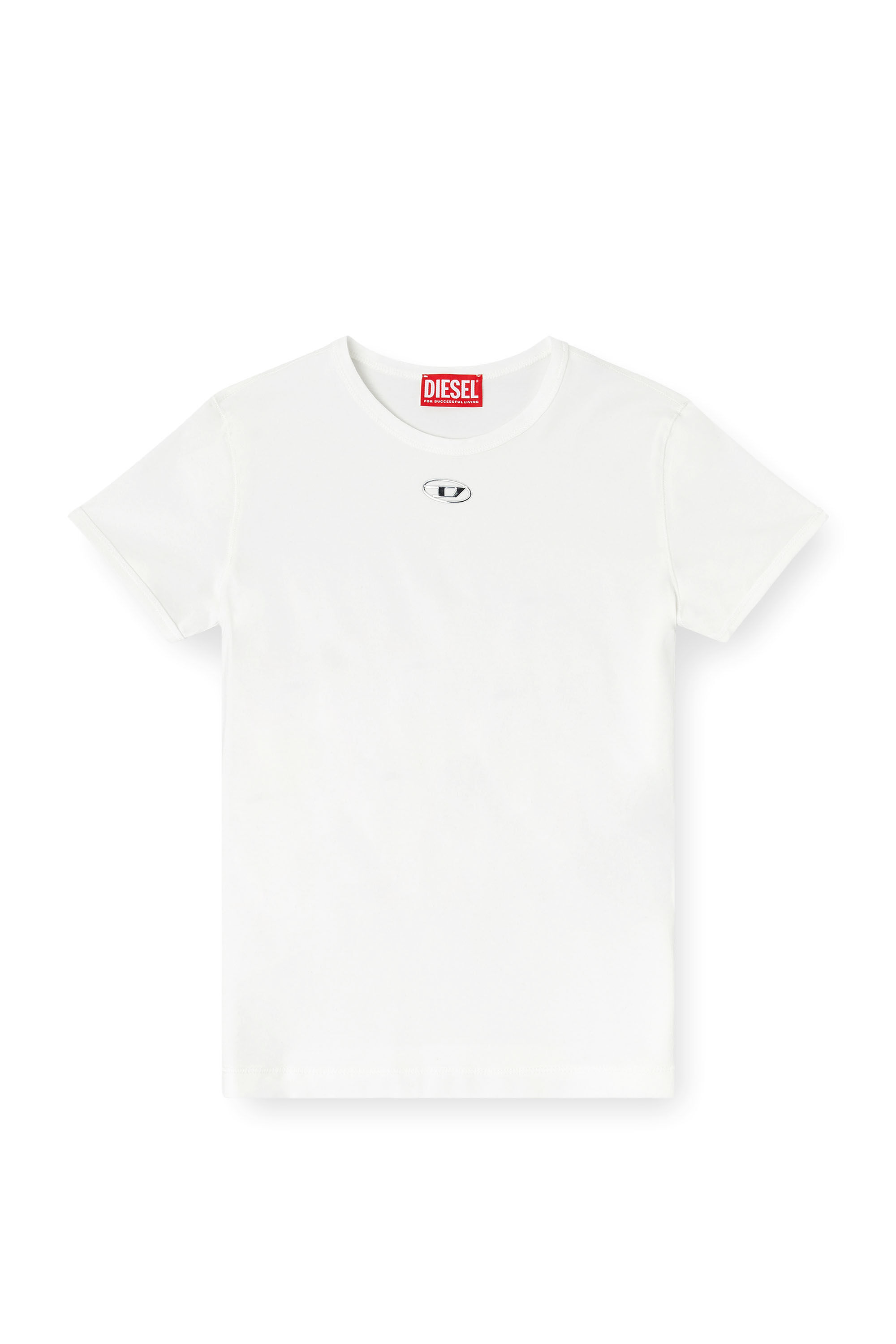 Diesel - T-UNCUTIESLONG-OD, Camiseta slim-fit con Oval D met&aacute;lico Mujer in Blanco - 2