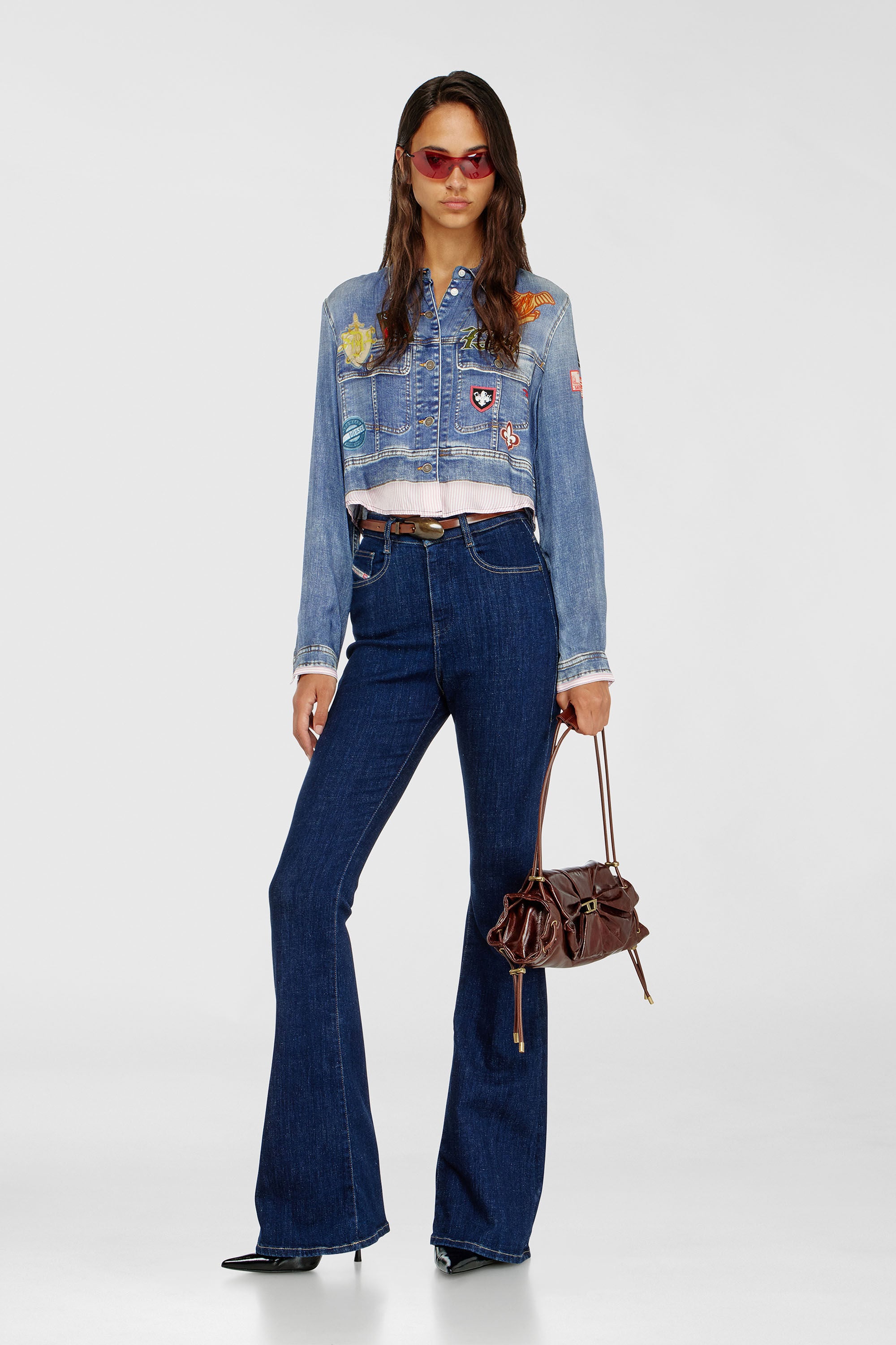 Diesel - SCRUNCH-D SHOULDER S, Scrunch-D-Bolso de hombro peque&ntilde;o de cuero arrugado Mujer in Marr&oacute;n - 1