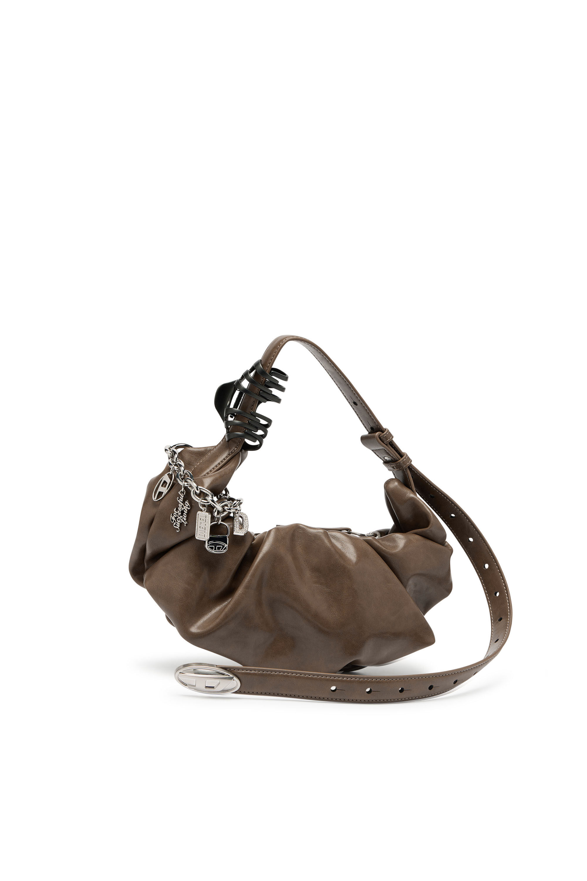 Diesel - GRAB-D HOBO S, Grab-D-Bolso hobo peque&ntilde;o fruncido en PU brillante Mujer in Marr&oacute;n - 6