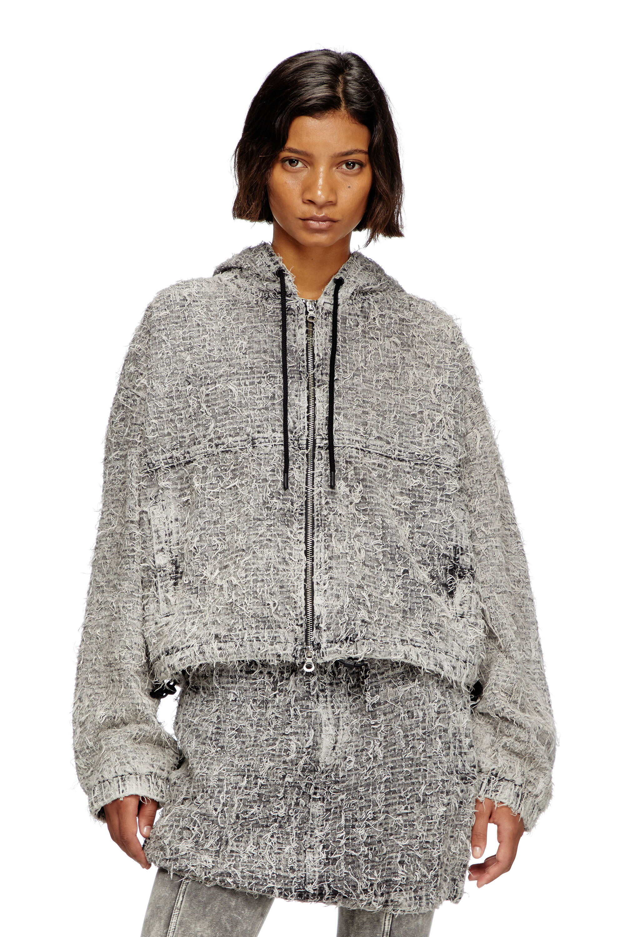Diesel - DE-FLOW-S1, Chaqueta con capucha en denim bouclé Mujer in Gris - 3