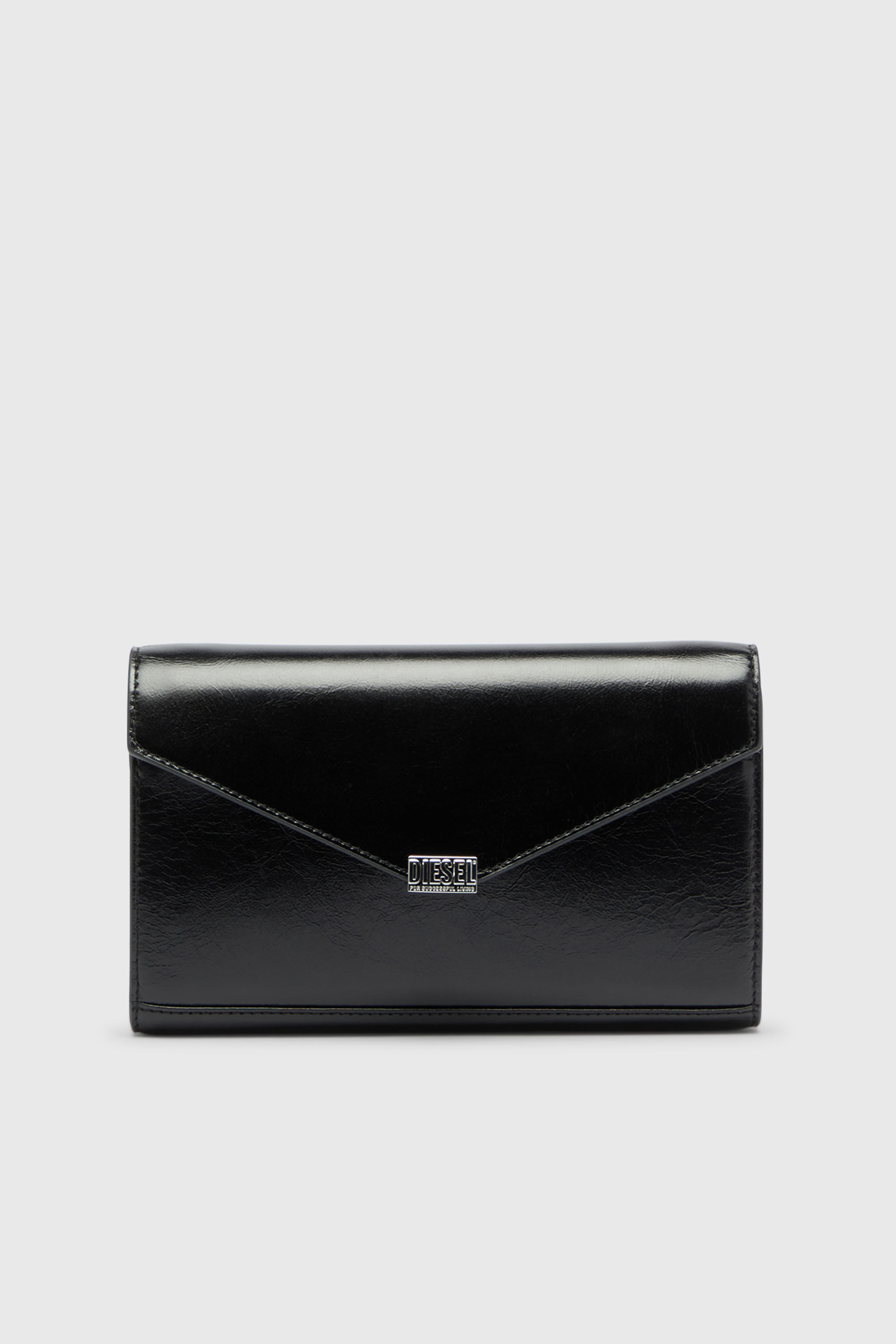 Diesel - D-ENVELOP WALLET ON CHAIN, Cartera de piel brillante arrugada Mujer in Negro - 1