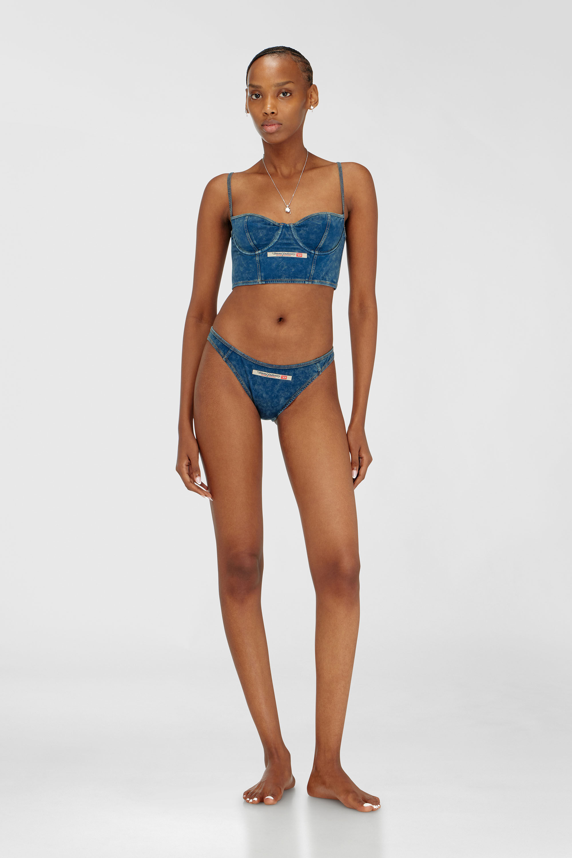 Diesel - SHEILA-DNM, Top bustier de algod&oacute;n efecto denim Mujer in Azul marino - 3