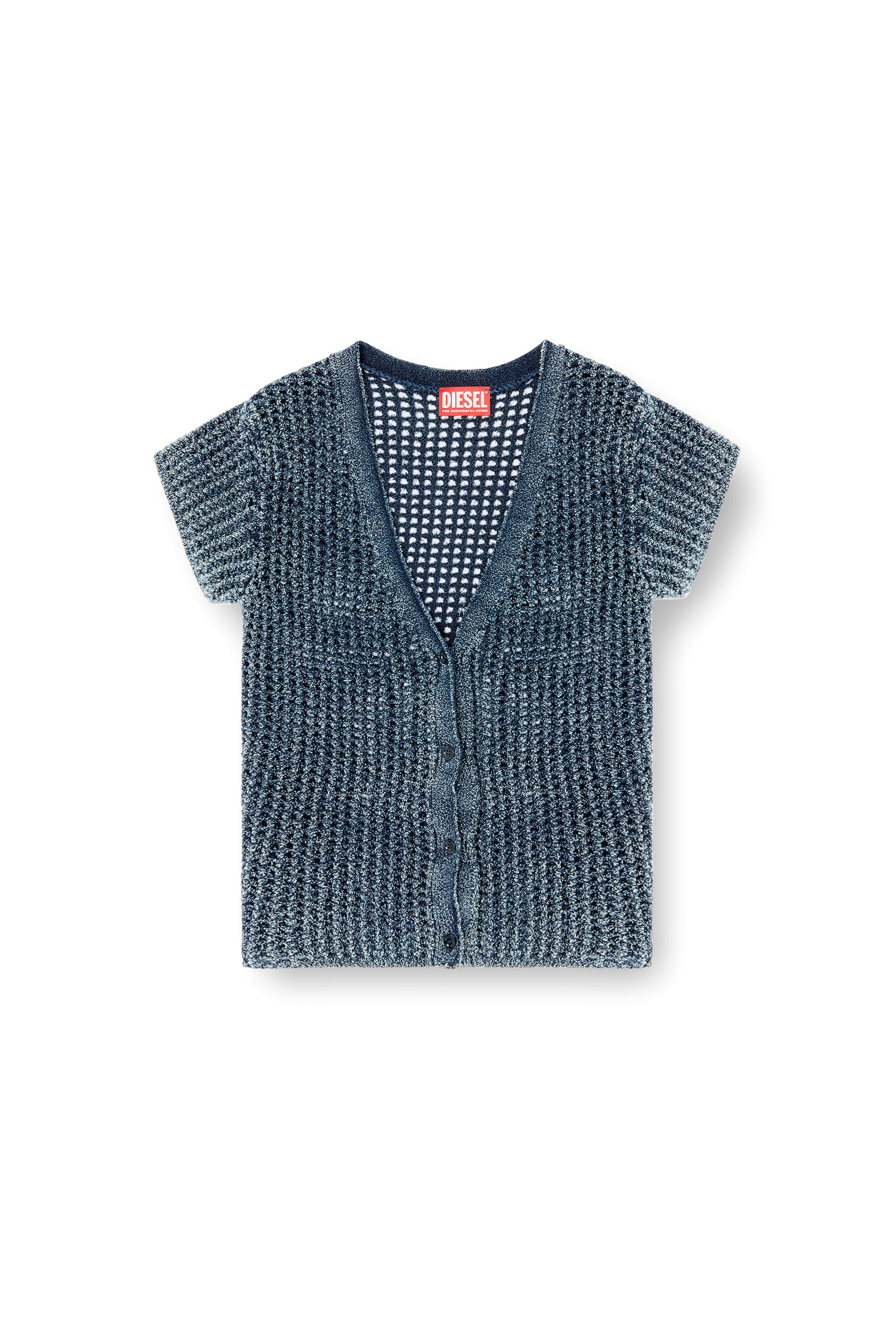 Diesel - M-REZ, Cárdigan de manga corta de punto de malla denim Mujer in Azul marino - 2