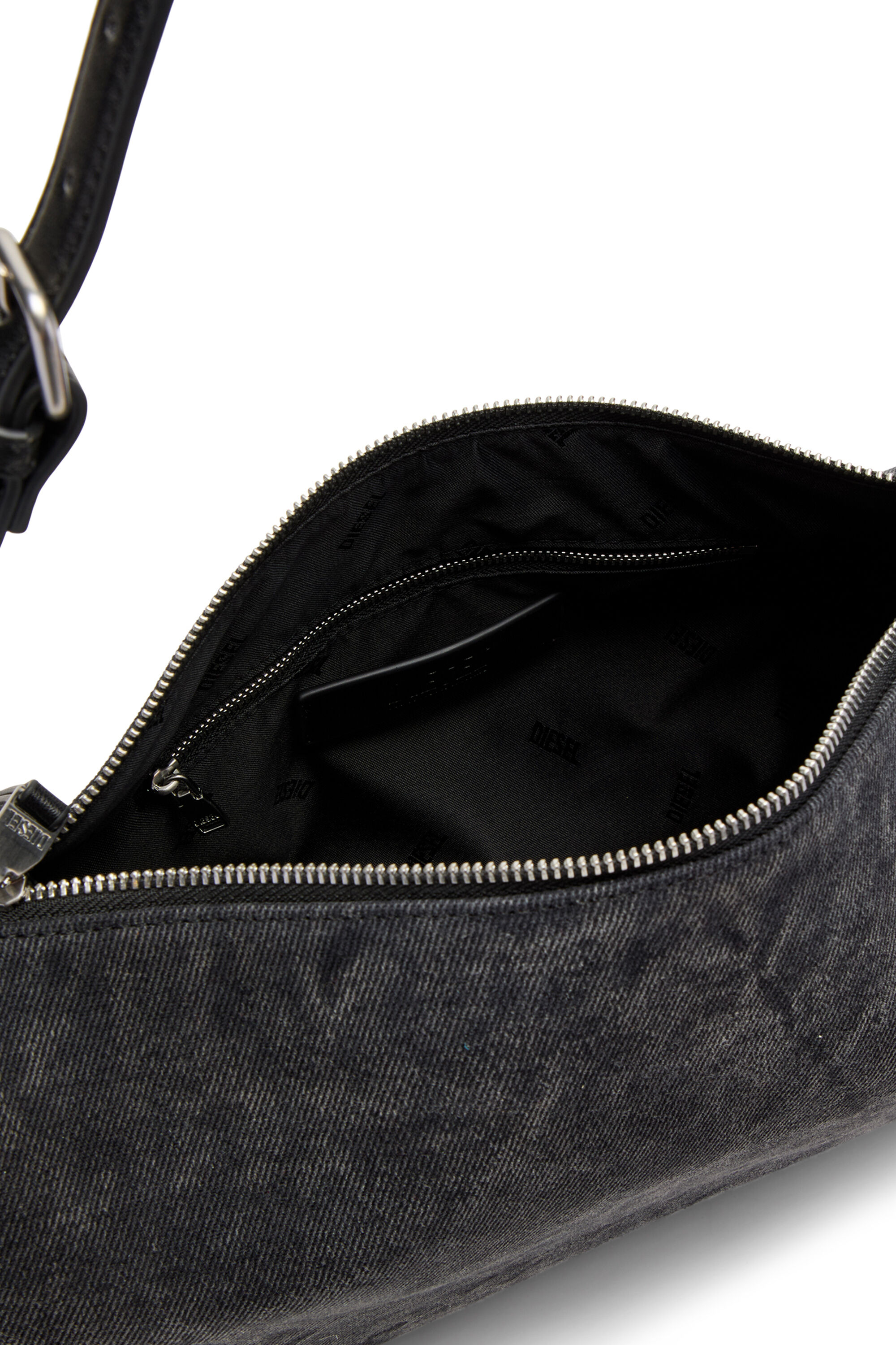 Diesel - LOAD-D SHOULDER BAG X, Load-D-Bolso bandolera con laterales Oval D transparentes Unisex in Negro - 5