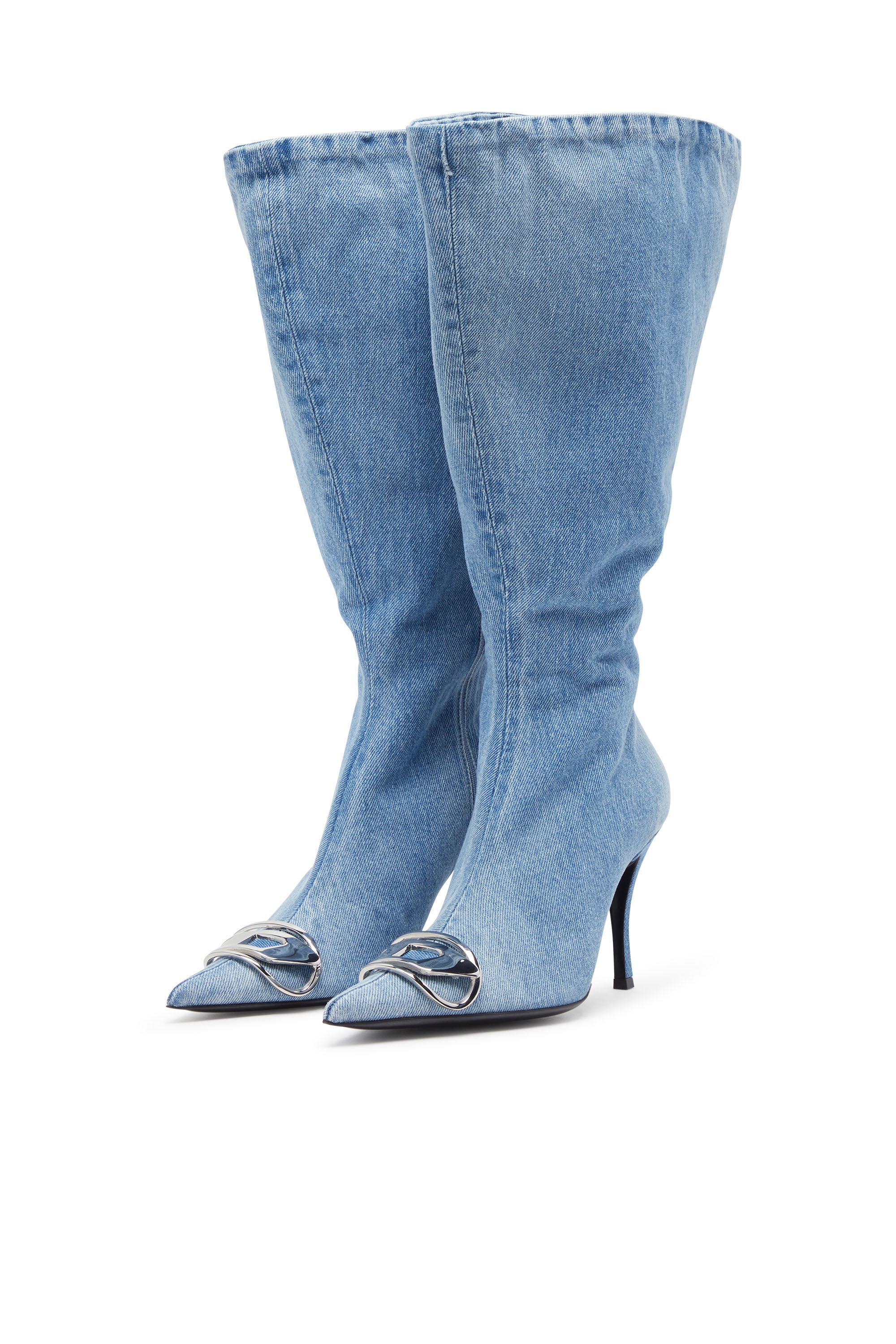 Diesel - D-VENUS KB LARGE, Botas anchas hasta la rodilla en denim Mujer in Azul marino - 7