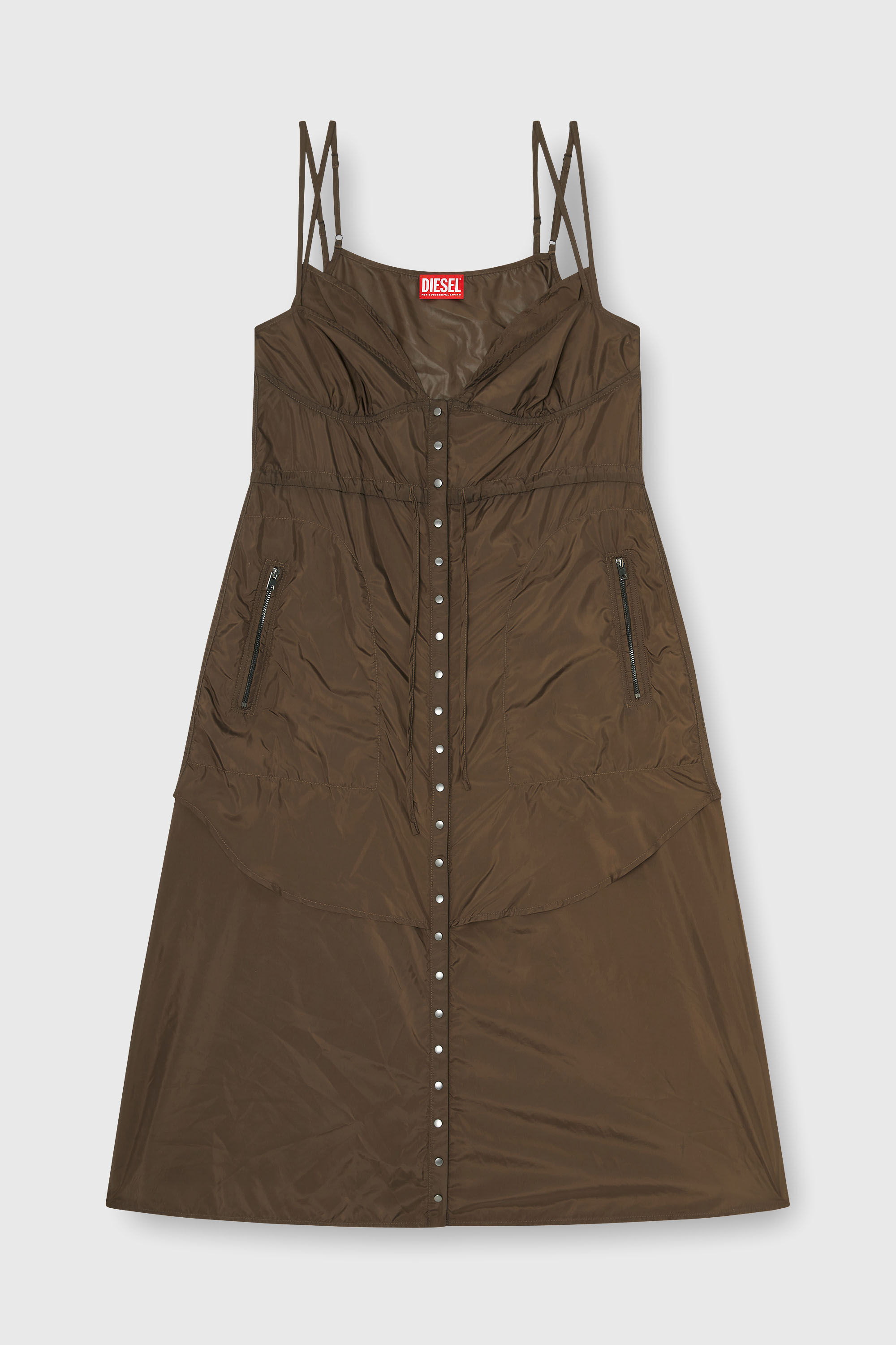 Diesel - D-OROTEA-T1, Vestido de nailon ligero con dise&ntilde;o de capas Mujer in Marr&oacute;n - 2
