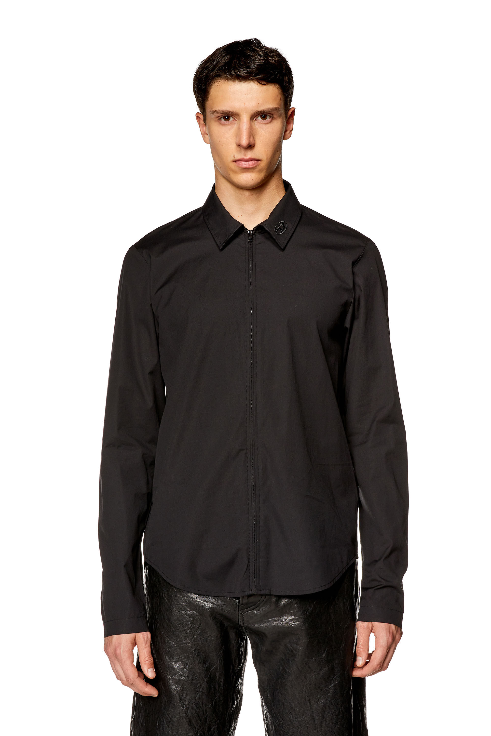 Diesel - S-STUCK, Camisa con cremallera con logotipo bordado Hombre in Negro - 5