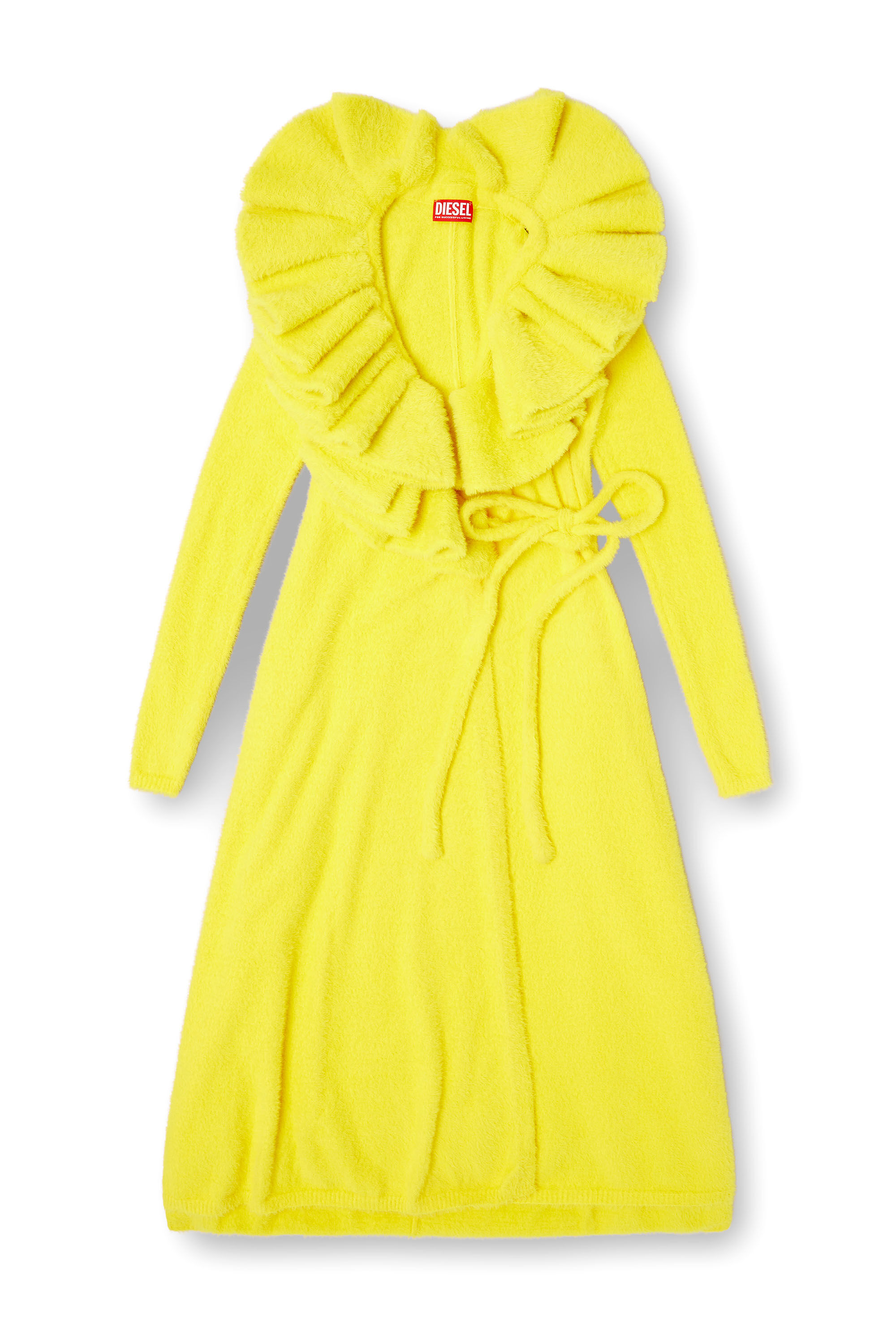 Diesel - M-INGELINA, Vestido midi esponjoso con cuello ondulado Mujer in Amarillo - 2