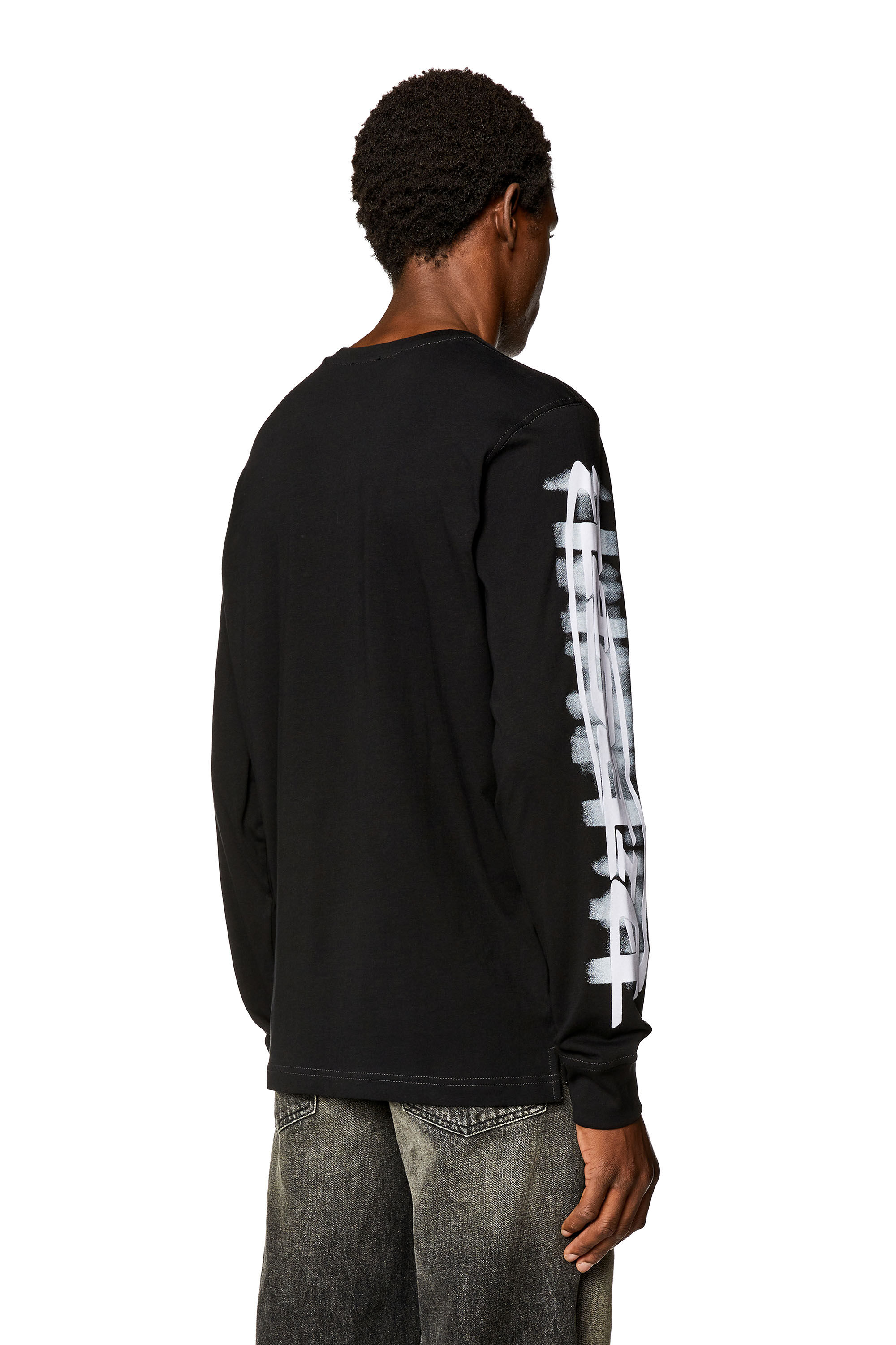 Diesel - T-JUST-LS-SLITS-N2, Camiseta de manga larga con estampado Diesel borroso Hombre in Negro - 4