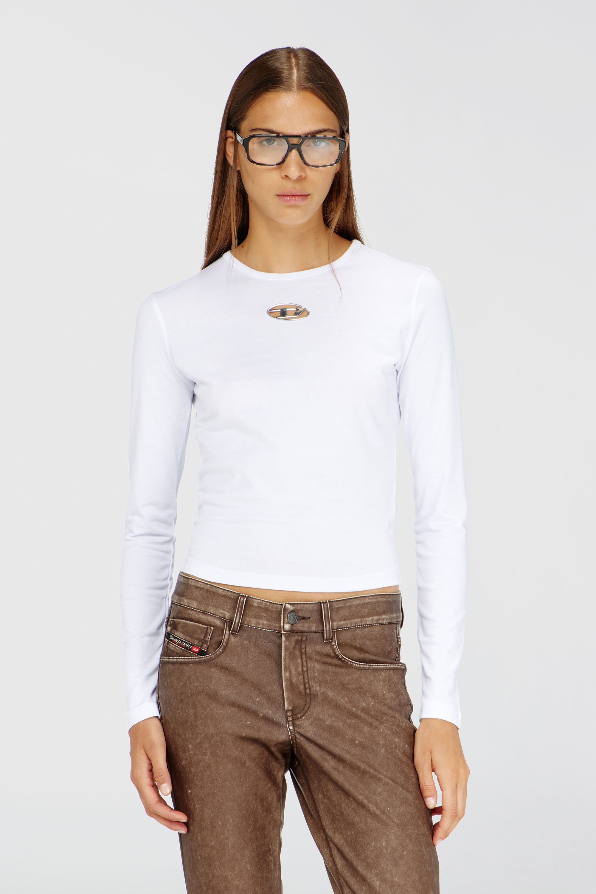 Diesel - T-UNCUTIE-LONG-LS-OD, Top de manga larga con recorte Oval D Mujer in Blanco - 3