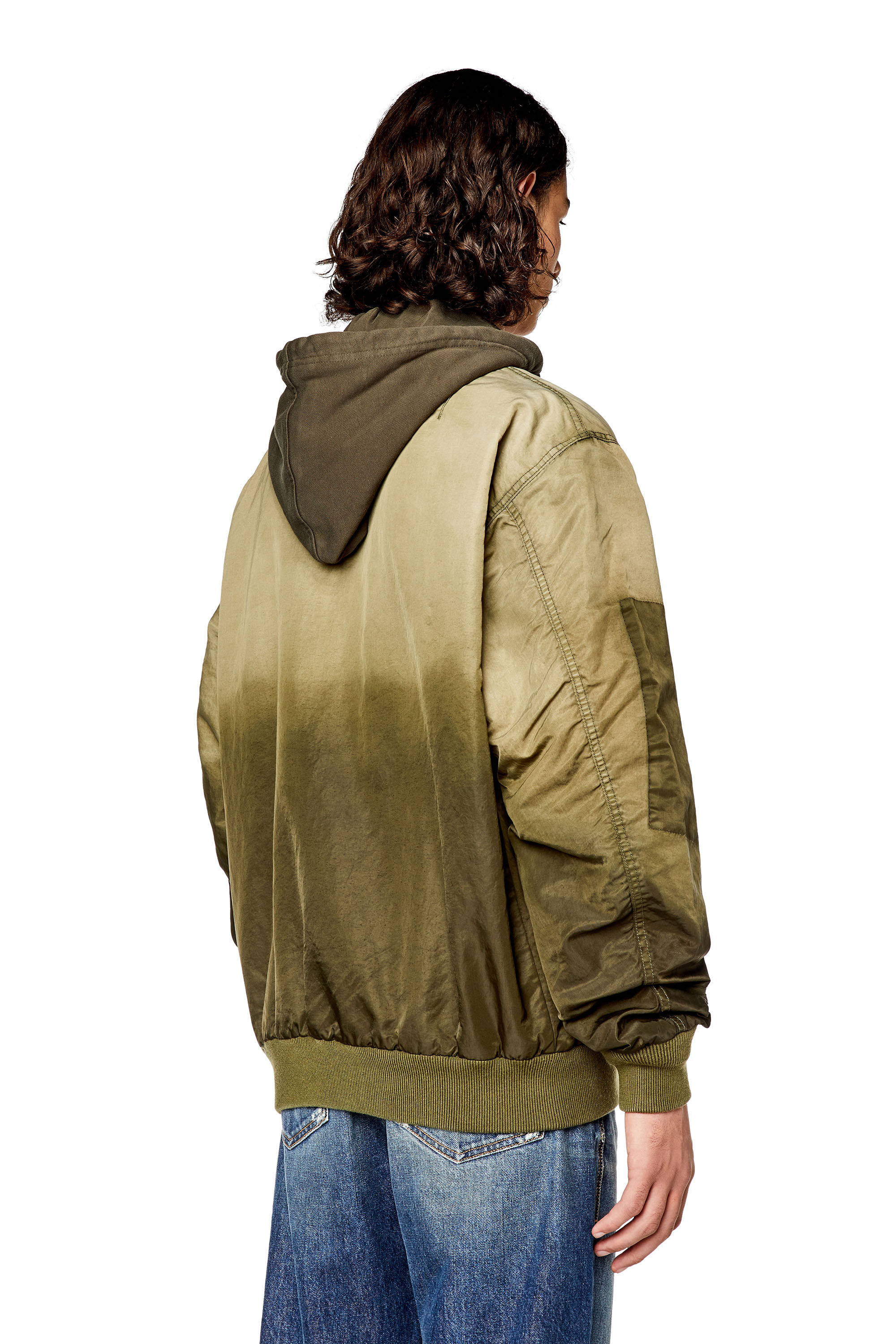 Diesel - J-COMMON, Chaqueta bomber con capucha de satén de nailon tratado Hombre in Marrón - 4