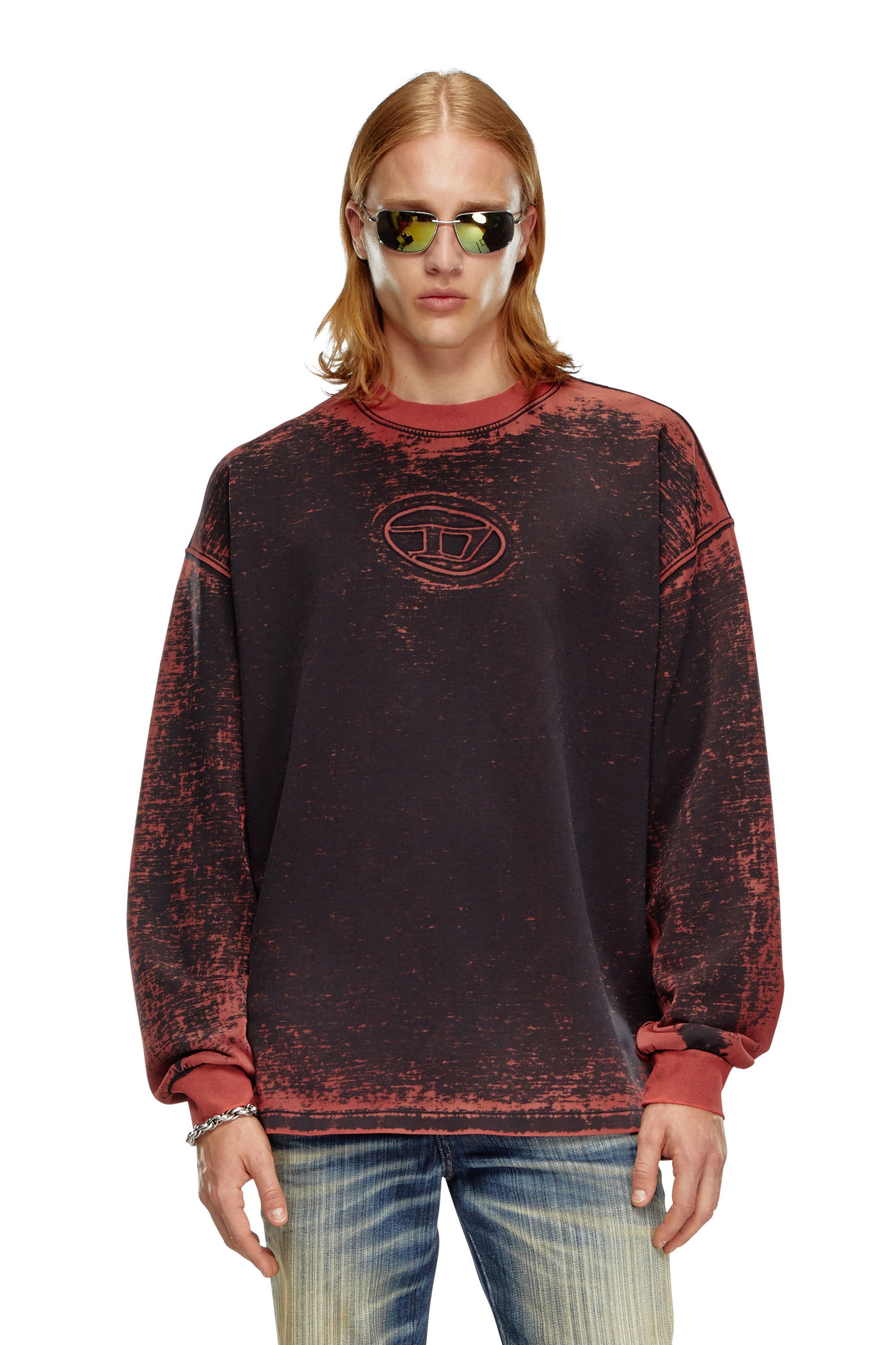 Diesel - S-BAXT-Q1, Man Burnout sweatshirt with embossed Oval D in Red - Image 3